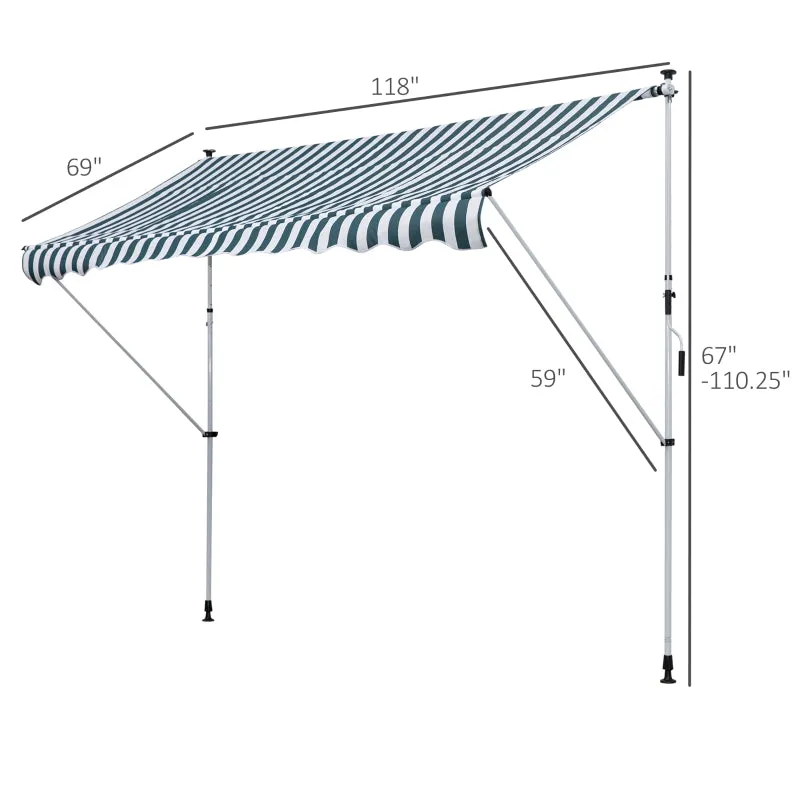 10x5ft Manual Retractable Patio Awning - Green