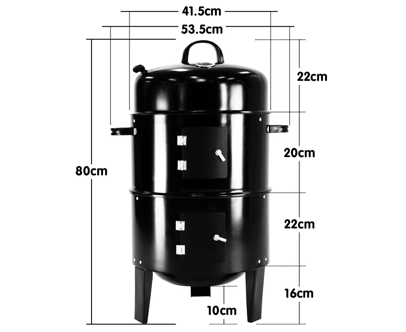 3-in-1 Charcoal BBQ Smoker with Temp Gauge, Portable