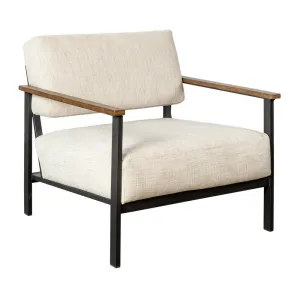 31 Inch Upholstered Accent Chair, Oak Wood Arms, Metal, Beige, Black By Casagear Home