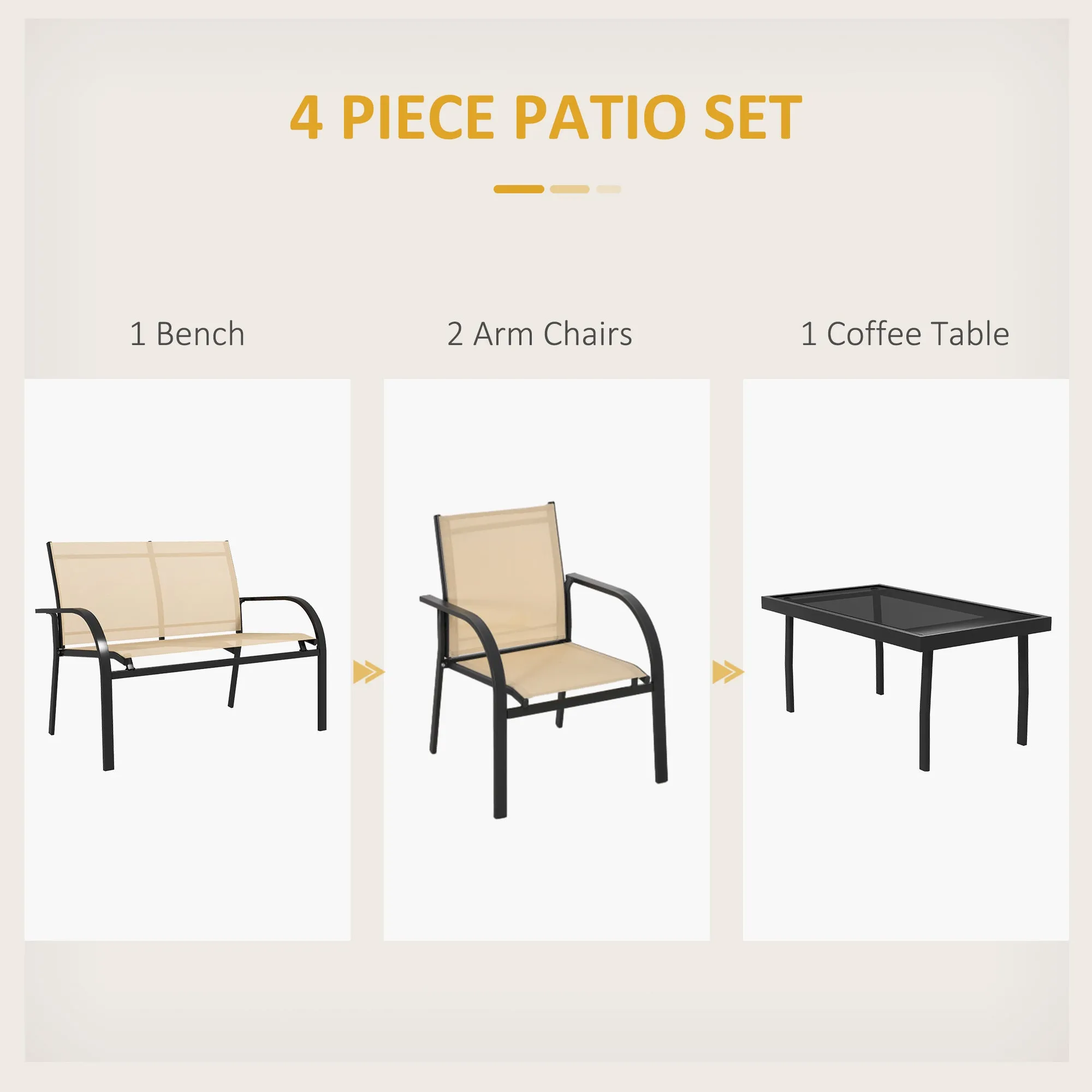 4pcs Patio Furniture Set Garden Sofa Glass Top Coffee Table Beige