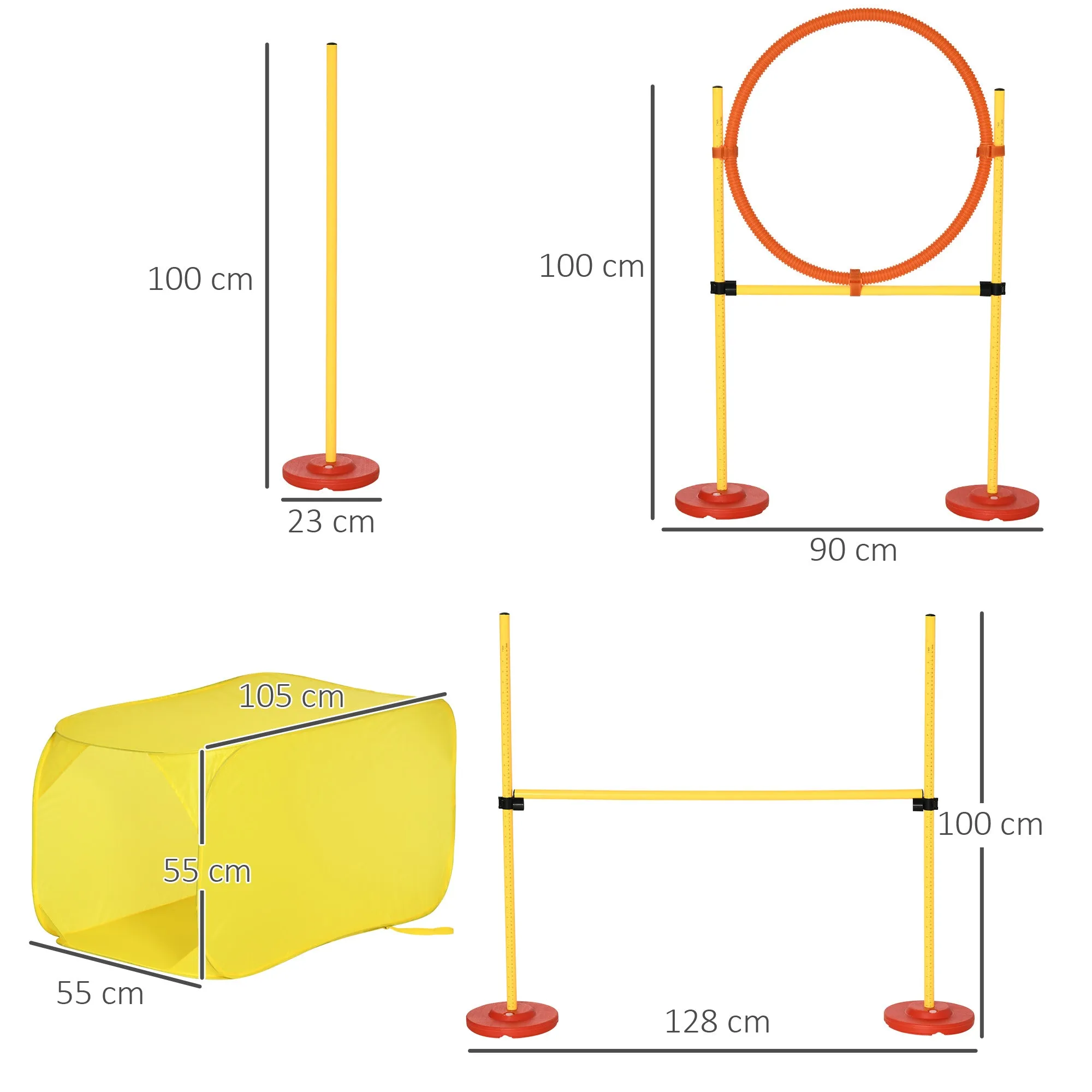 4PCs Portable Pet Agility Training Obstacle Set for Dogs w/ Adjustable Weave Pole, Jumping Ring, Adjustable High Jump, Tunnel