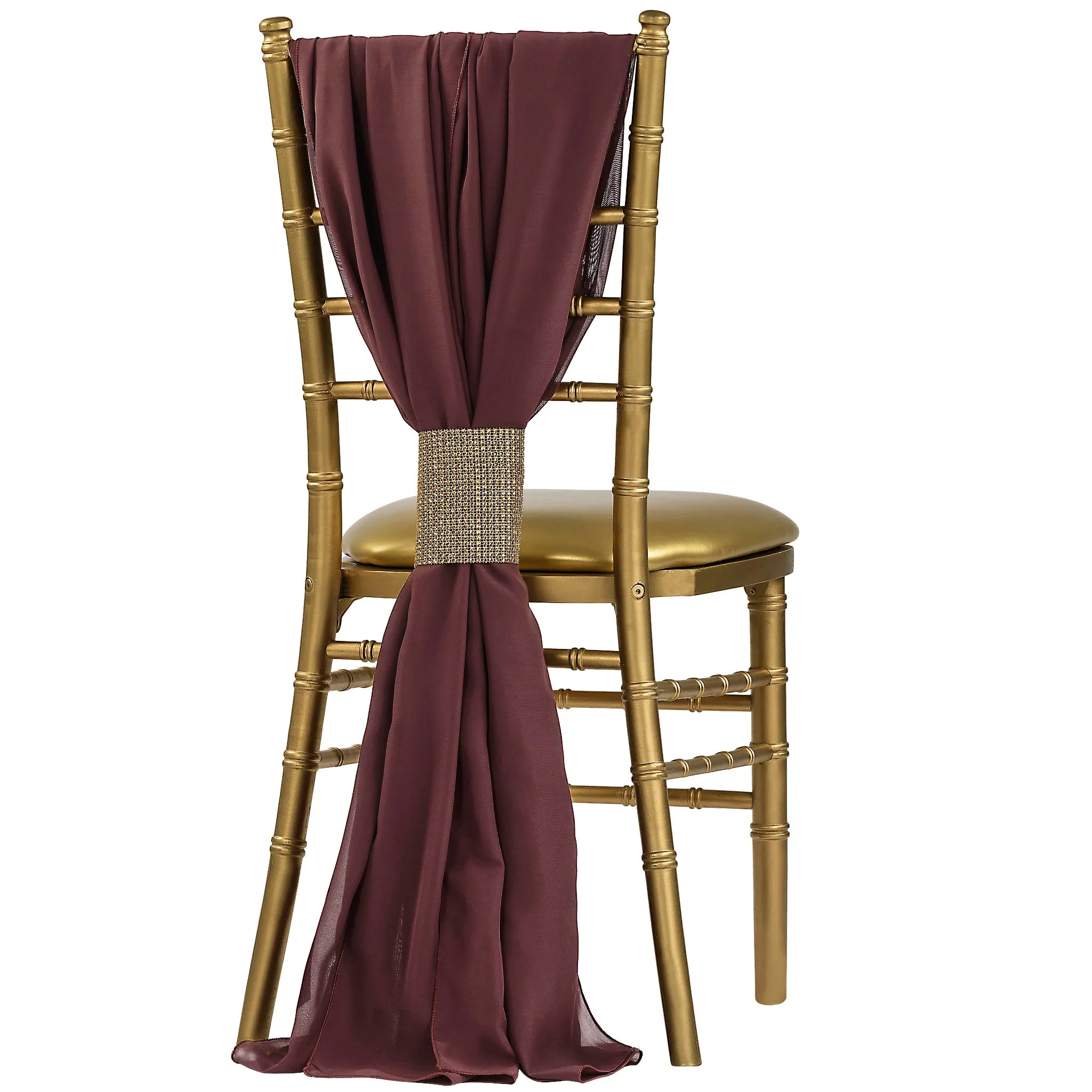 5pcs Pack of Chiffon Chair Sashes/Ties 19" x 72" - Burgundy