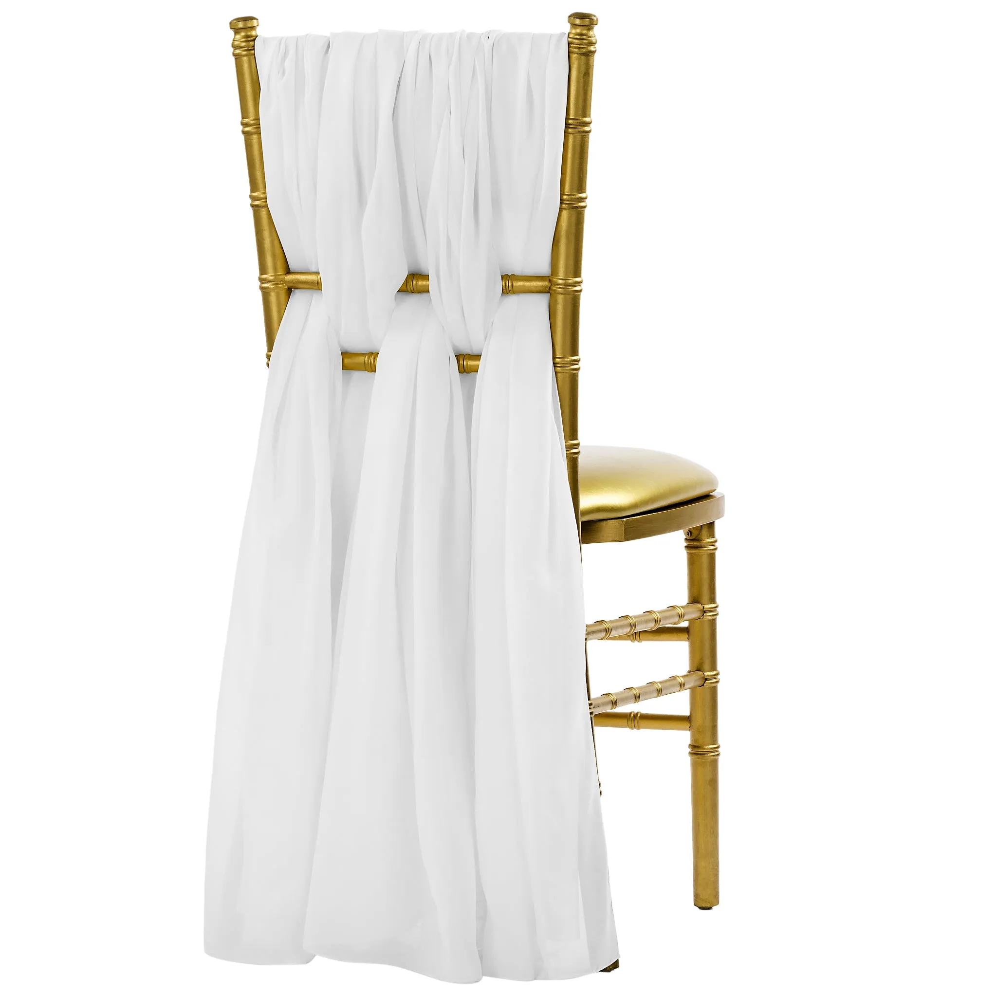 5pcs Pack of Chiffon Chair Sashes/Ties 19" x 72" - White