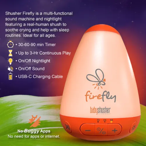 Baby Shusher Firefly - Rechargeable Baby Sleep Soother & Portable Sound Machine & Night Light