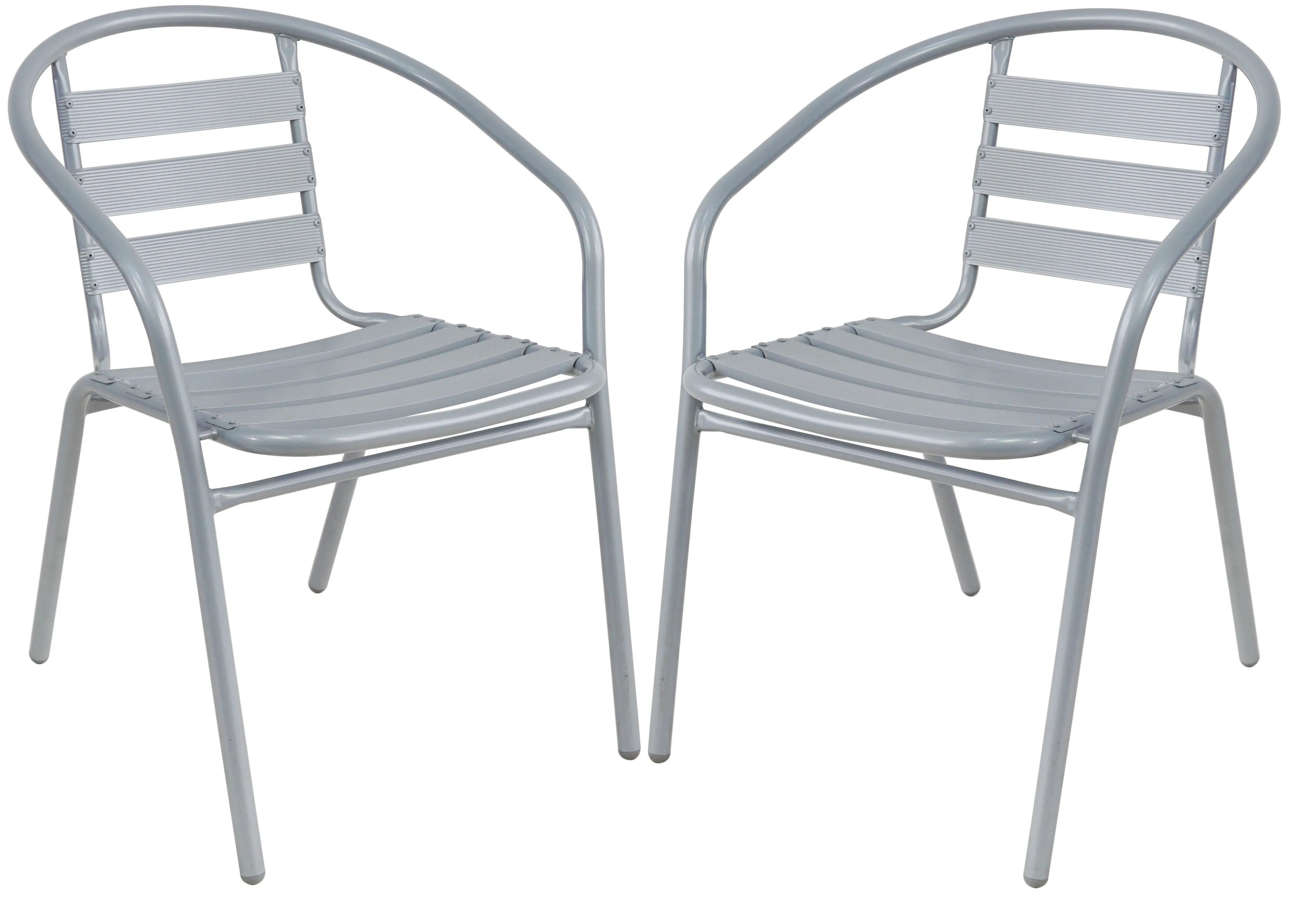 BTExpert Indoor Outdoor Set of 10 Silver Gray Restaurant Metal Aluminum Slat Stack Chairs Lightweight