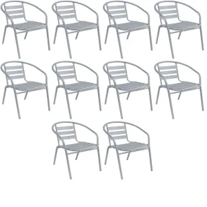 BTExpert Indoor Outdoor Set of 10 Silver Gray Restaurant Metal Aluminum Slat Stack Chairs Lightweight