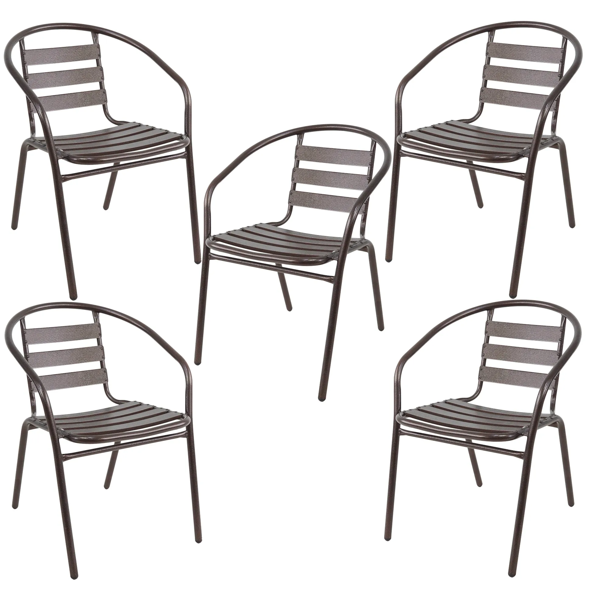 BTExpert Indoor Outdoor Set of 5 Bronze Restaurant Metal Aluminum Slat Stack Chairs Lightweight