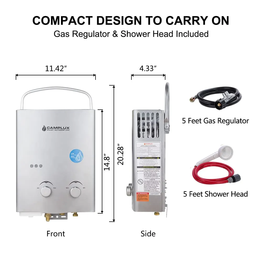 Camplux 1.32 GPM Outdoor Tankless Gas Water Heaters - 5L, Gray