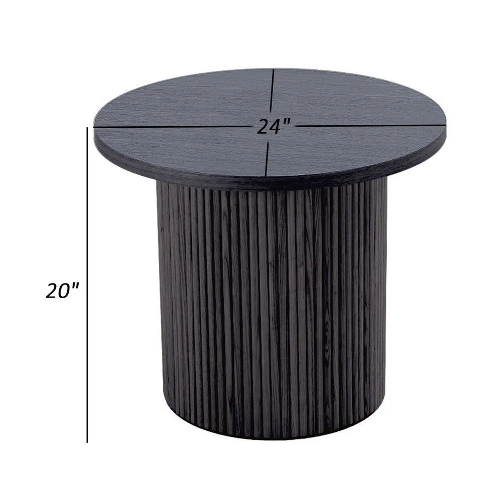 Cid Cue 24 Inch Side End Table, Tambour Pedestal Base, Black Ash Veneer By Casagear Home