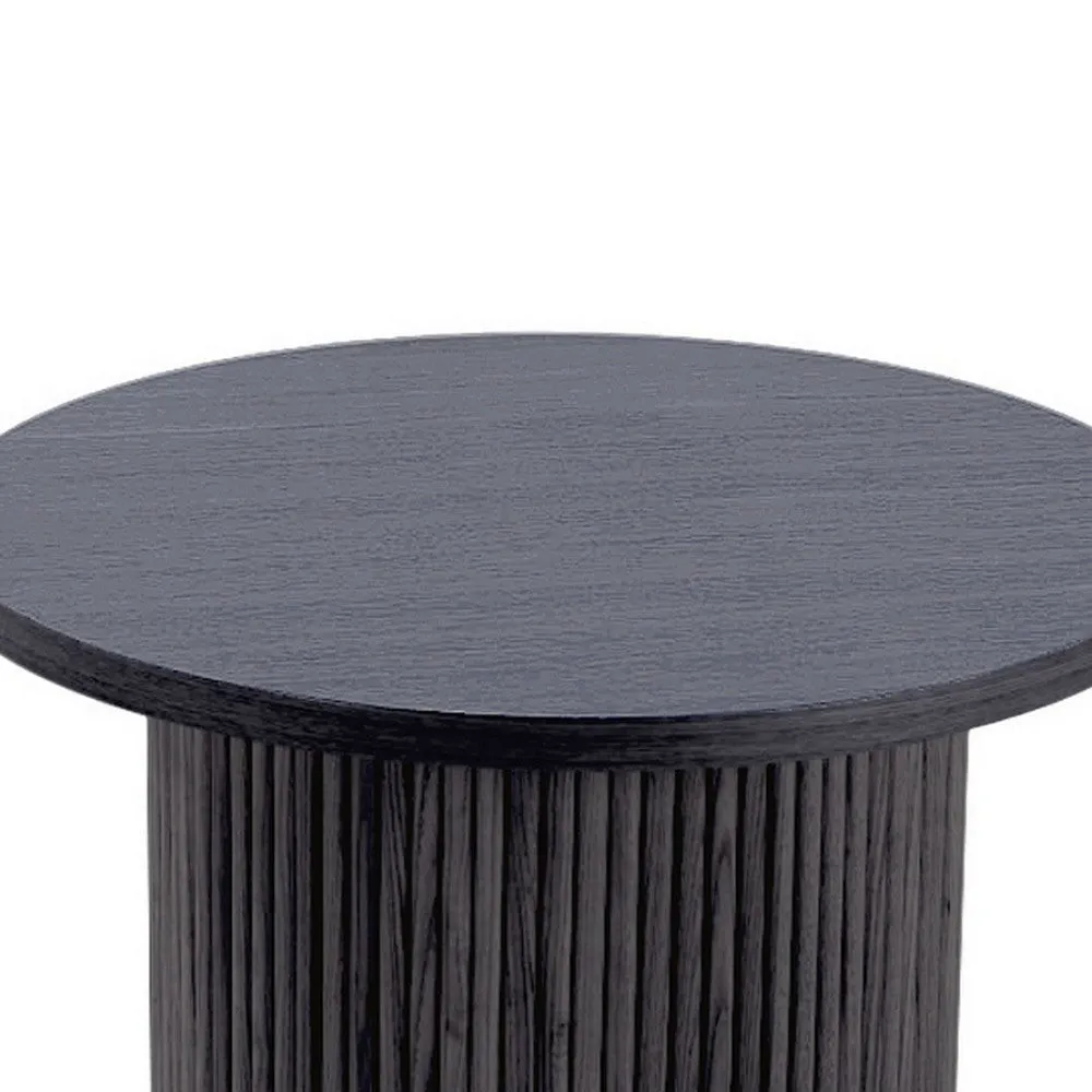 Cid Cue 24 Inch Side End Table, Tambour Pedestal Base, Black Ash Veneer By Casagear Home