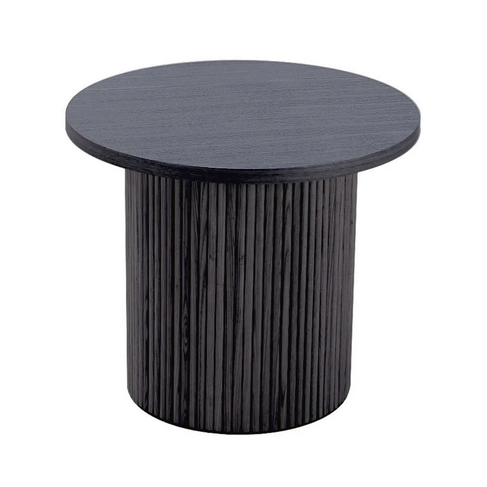 Cid Cue 24 Inch Side End Table, Tambour Pedestal Base, Black Ash Veneer By Casagear Home