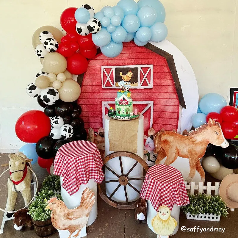 Custom Farm Theme Round Backdrop Red Barn Birthday Party Banner - Designed, Printed & Shipped