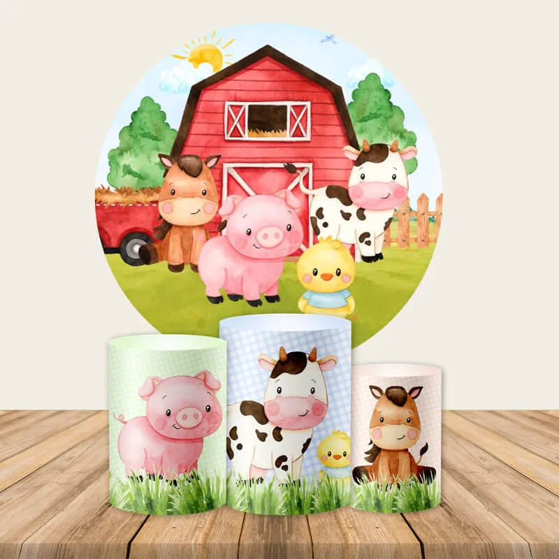 Custom Farm Theme Round Backdrop Red Barn Birthday Party Banner - Designed, Printed & Shipped