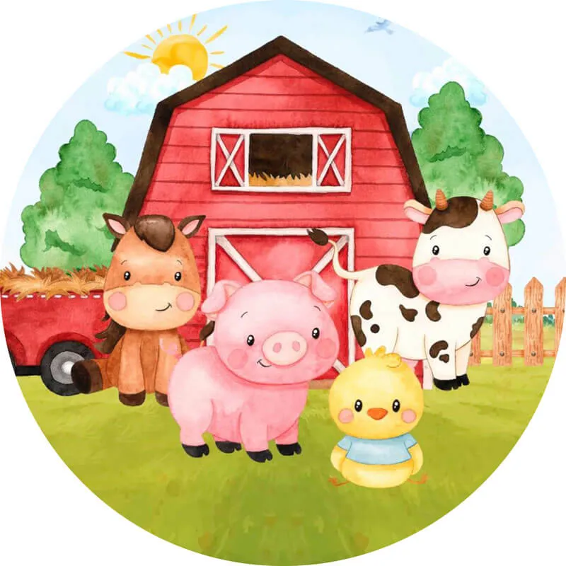 Custom Farm Theme Round Backdrop Red Barn Birthday Party Banner - Designed, Printed & Shipped