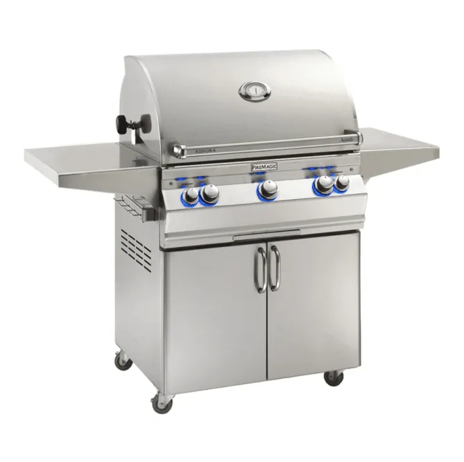 Fire Magic Aurora A660s 30-Inch Propane Gas Freestanding Grill w/ 1 Sear Burner, Backburner, Rotisserie Kit and Analog Thermometer - A660S-8LAP-61