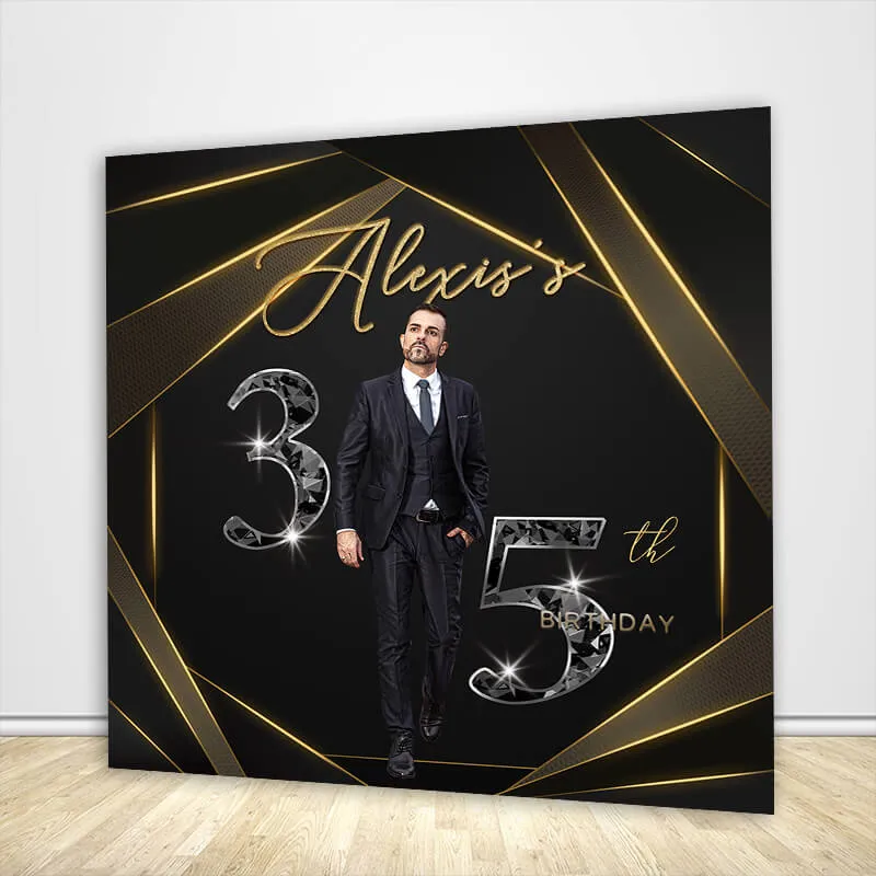 Gold Line Men's 35th Birthday Party Backdrop Decoration