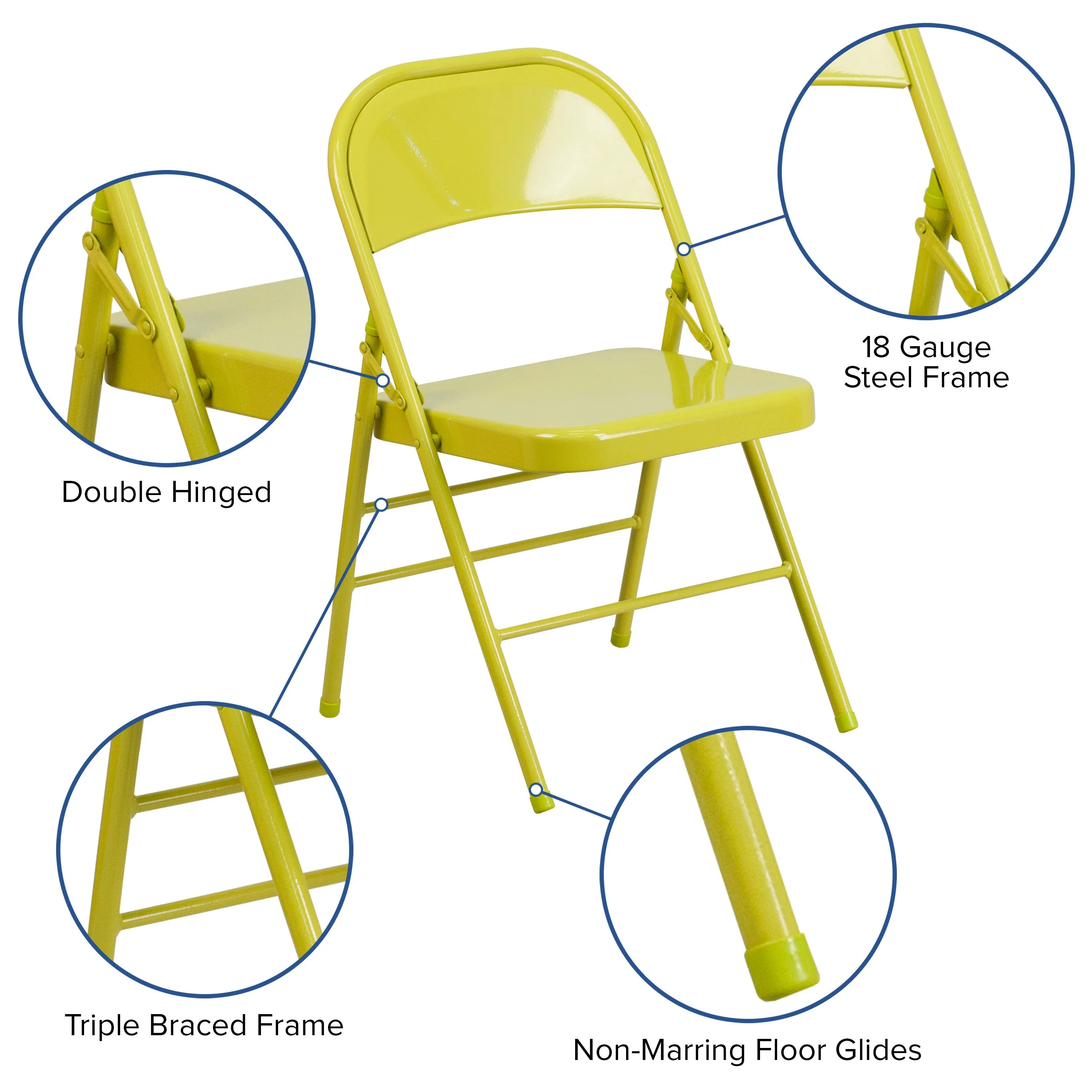 HERCULES COLORBURST Series Triple Braced & Double Hinged Metal Folding Chair