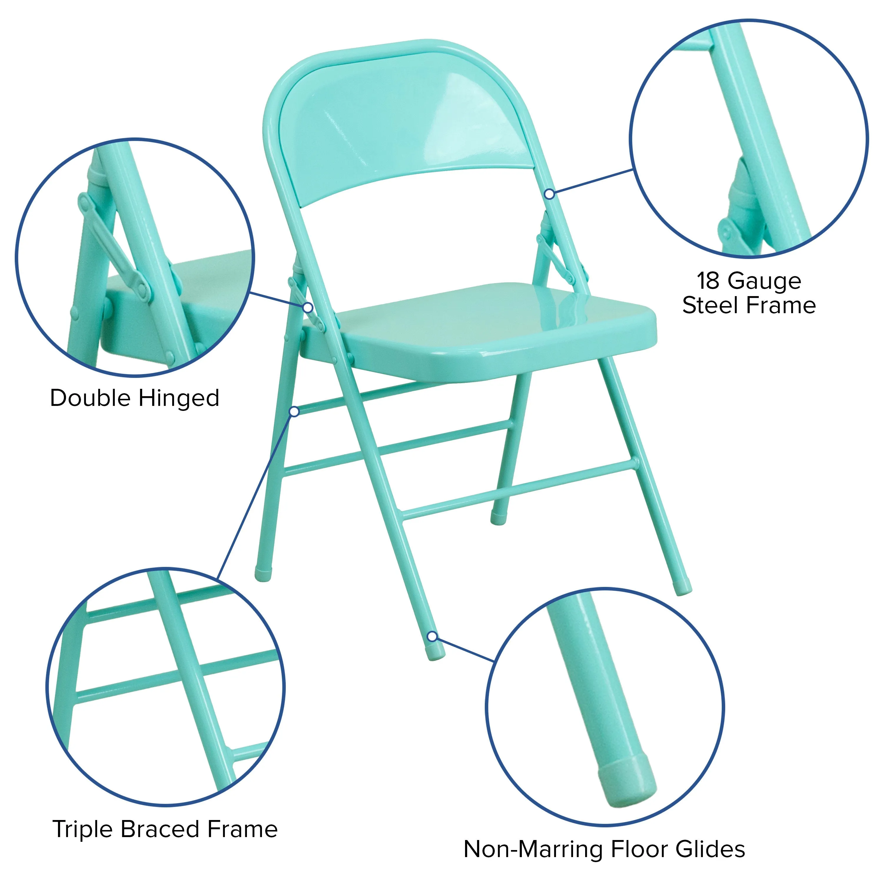 HERCULES COLORBURST Series Triple Braced & Double Hinged Metal Folding Chair