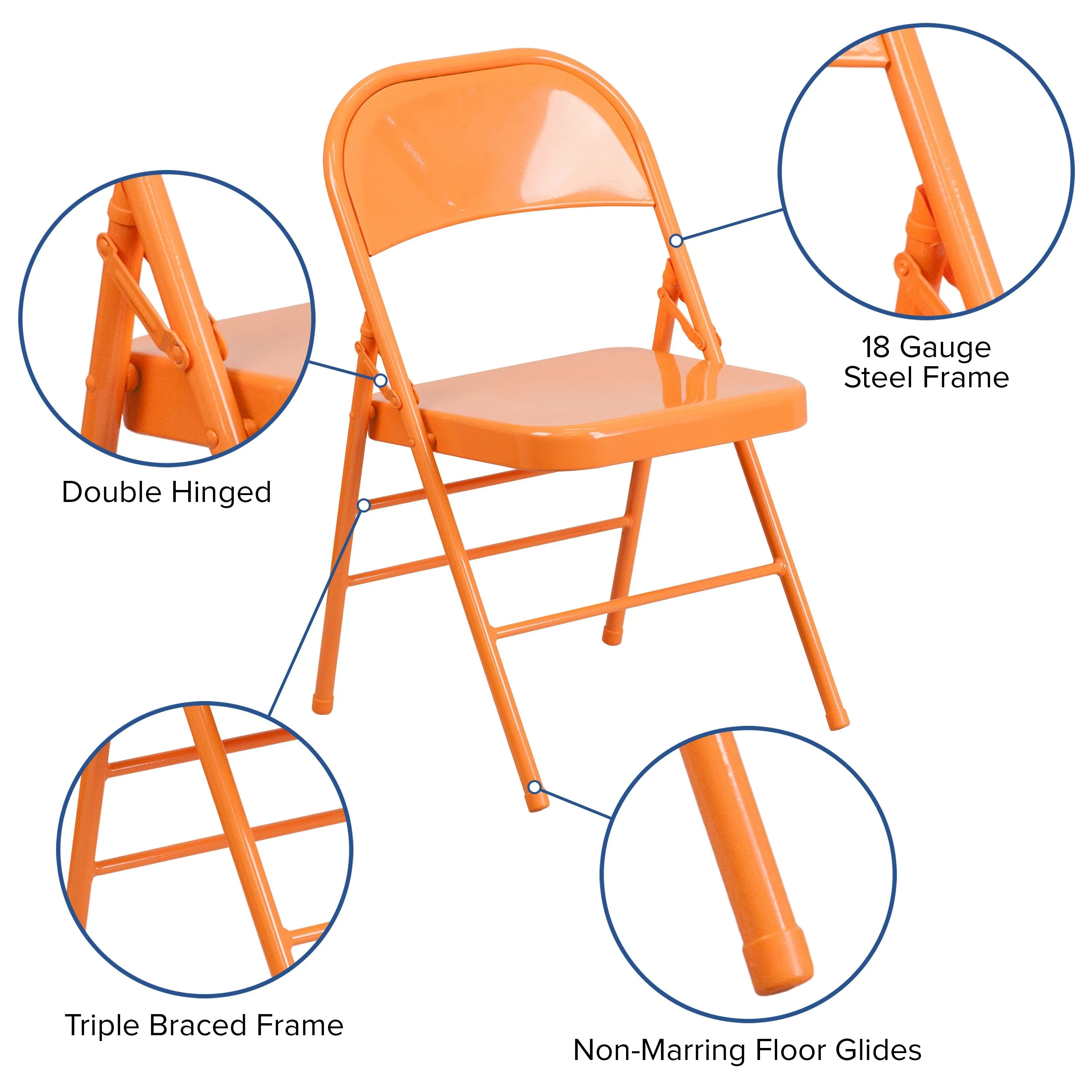 HERCULES COLORBURST Series Triple Braced & Double Hinged Metal Folding Chair