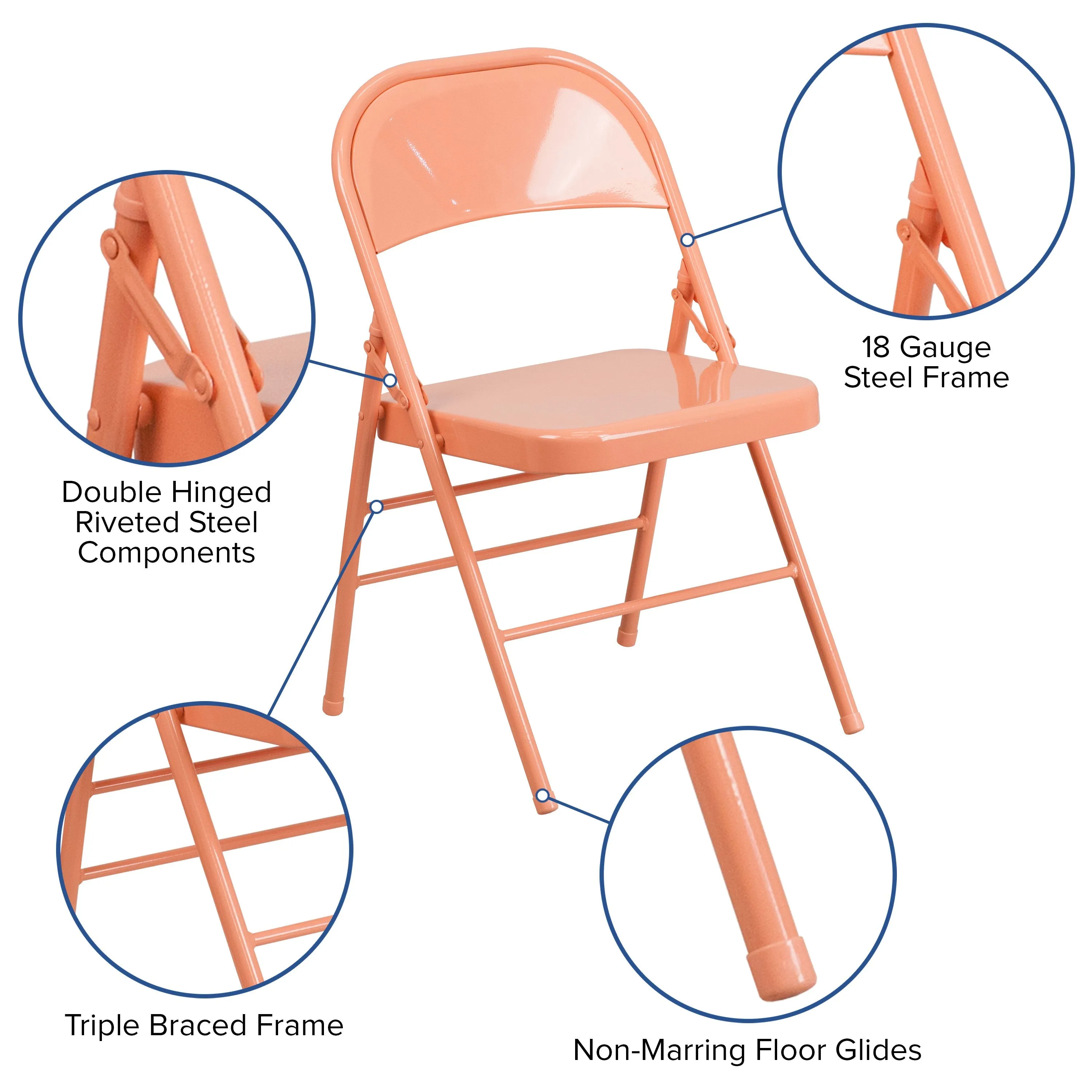 HERCULES COLORBURST Series Triple Braced & Double Hinged Metal Folding Chair