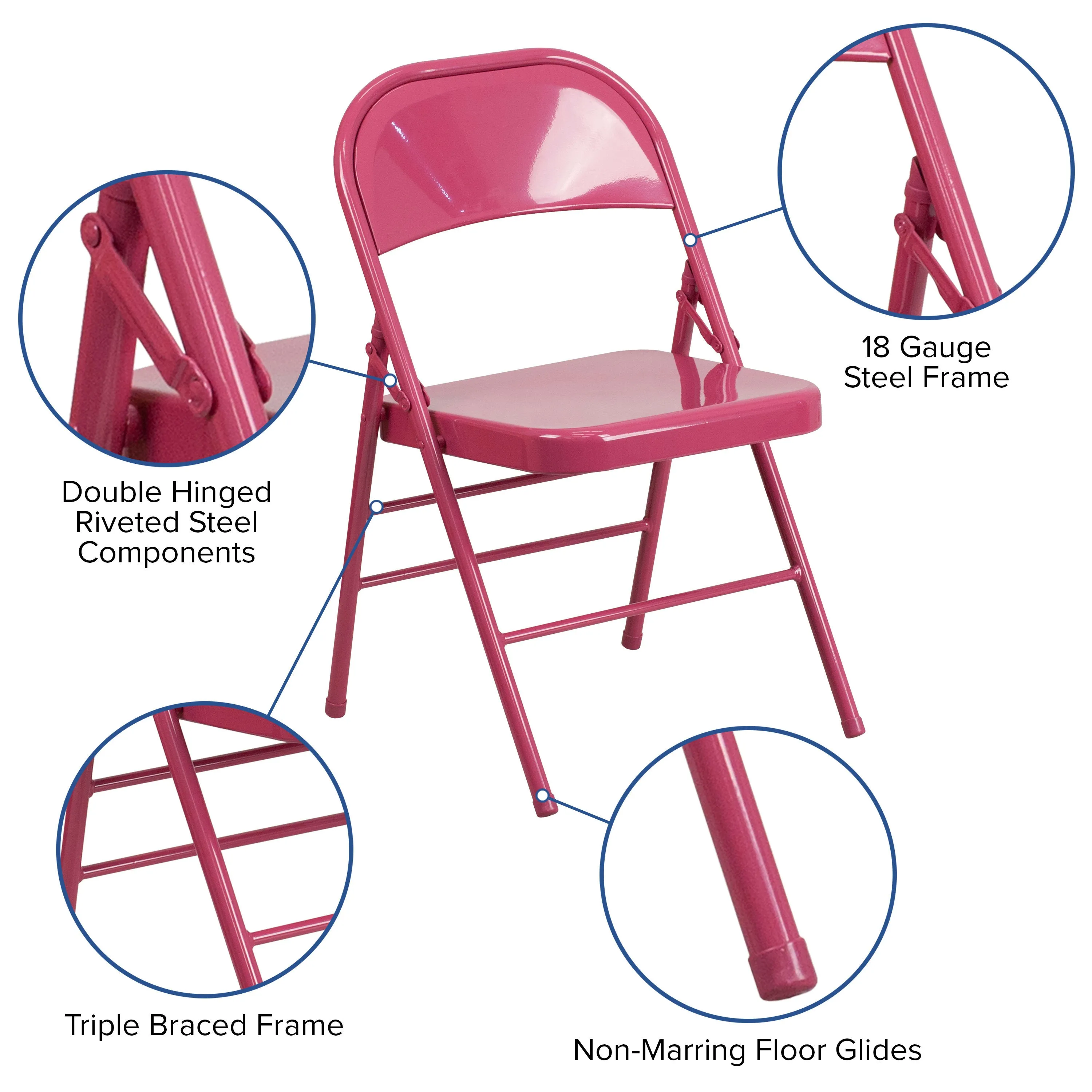 HERCULES COLORBURST Series Triple Braced & Double Hinged Metal Folding Chair