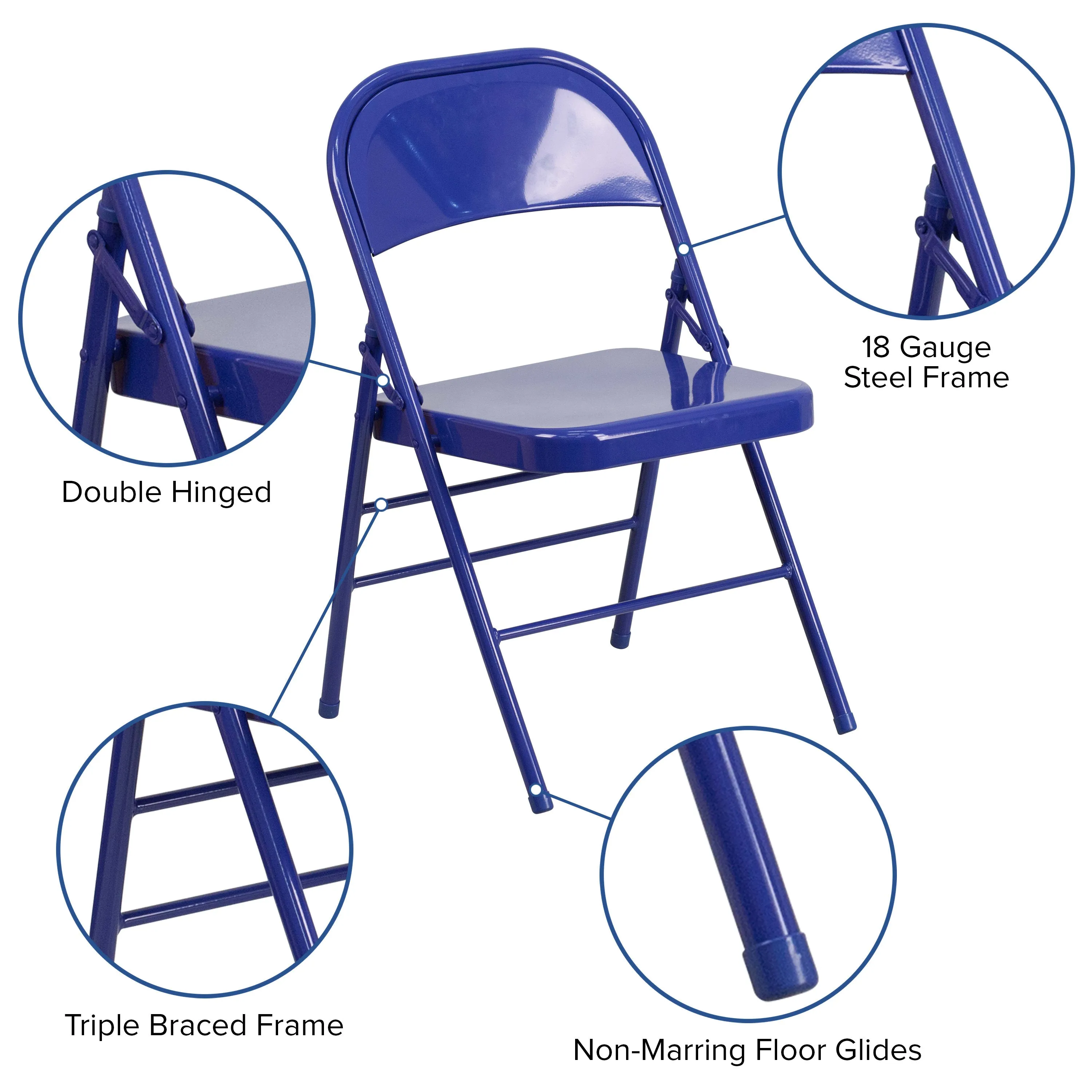 HERCULES COLORBURST Series Triple Braced & Double Hinged Metal Folding Chair