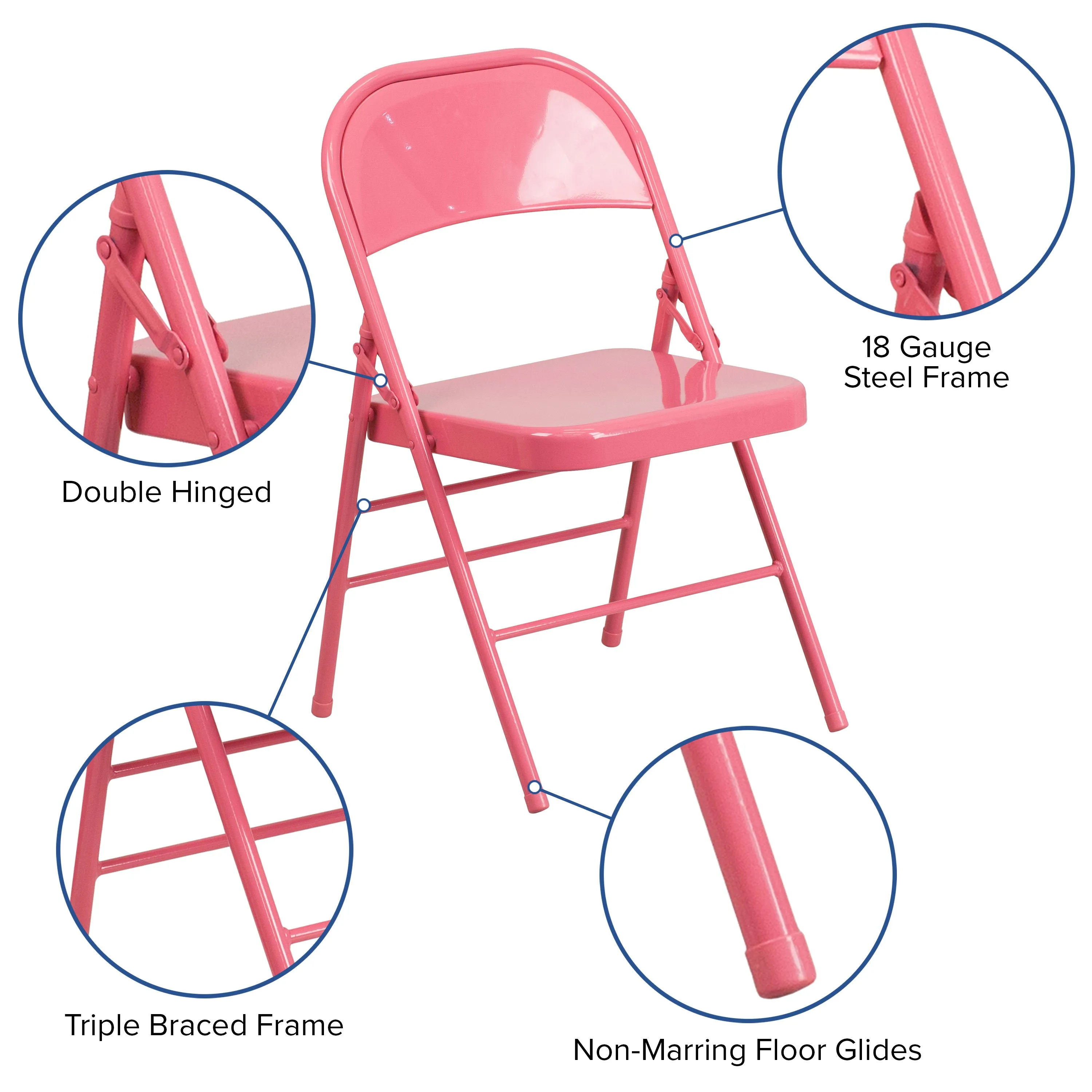 HERCULES COLORBURST Series Triple Braced & Double Hinged Metal Folding Chair