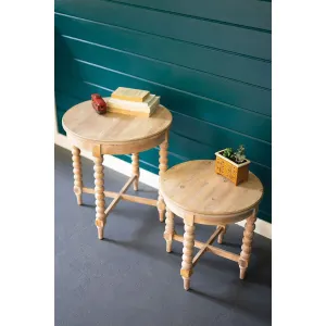 Kalalou - Set Of Two Round Wooden Side Tables With Turned Legs