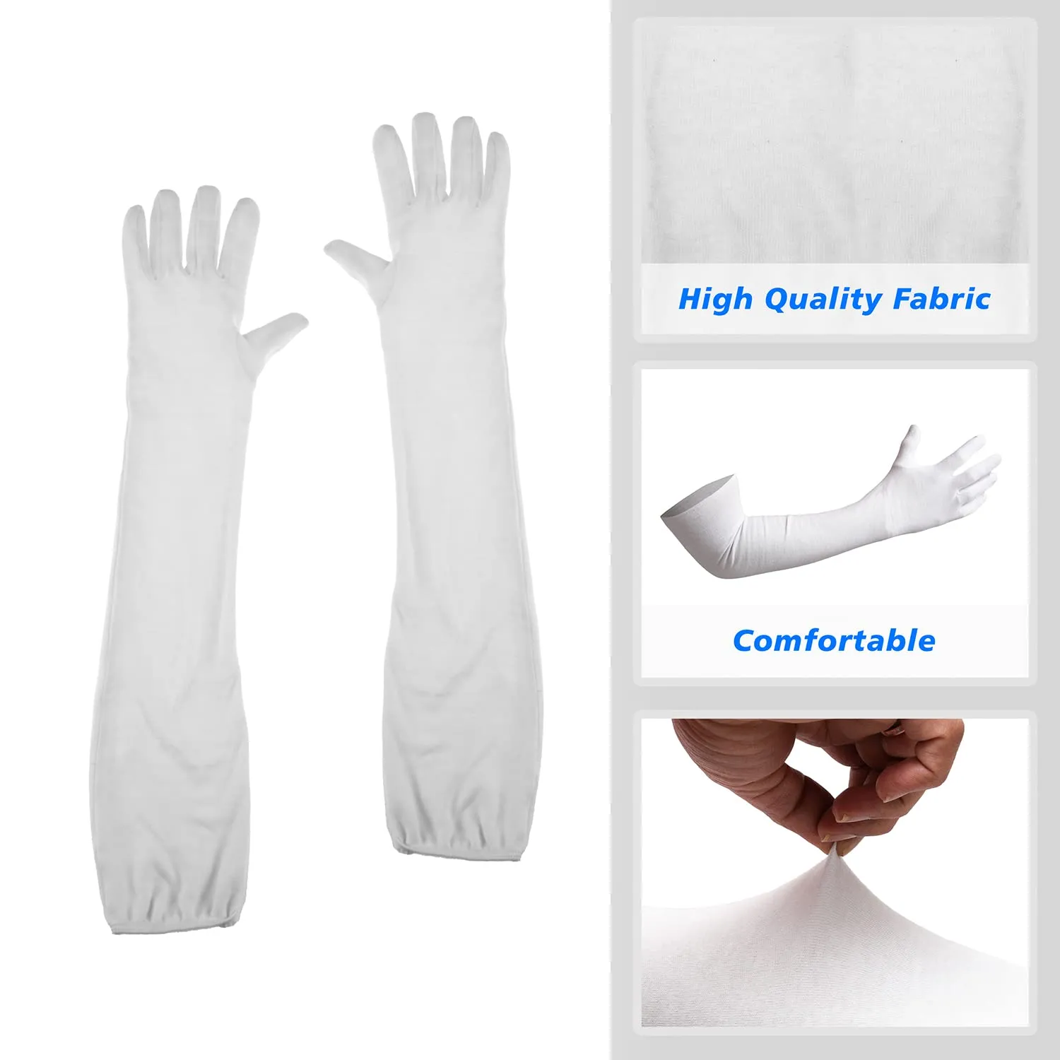 Kuber Industries Full Arm Sleeves Gloves | Cotton Summer Gloves | Protection From Sun Burns | Dust | Pollution | Gloves For Women | Gloves For Men | 2 Pair | Pack of 2 | White