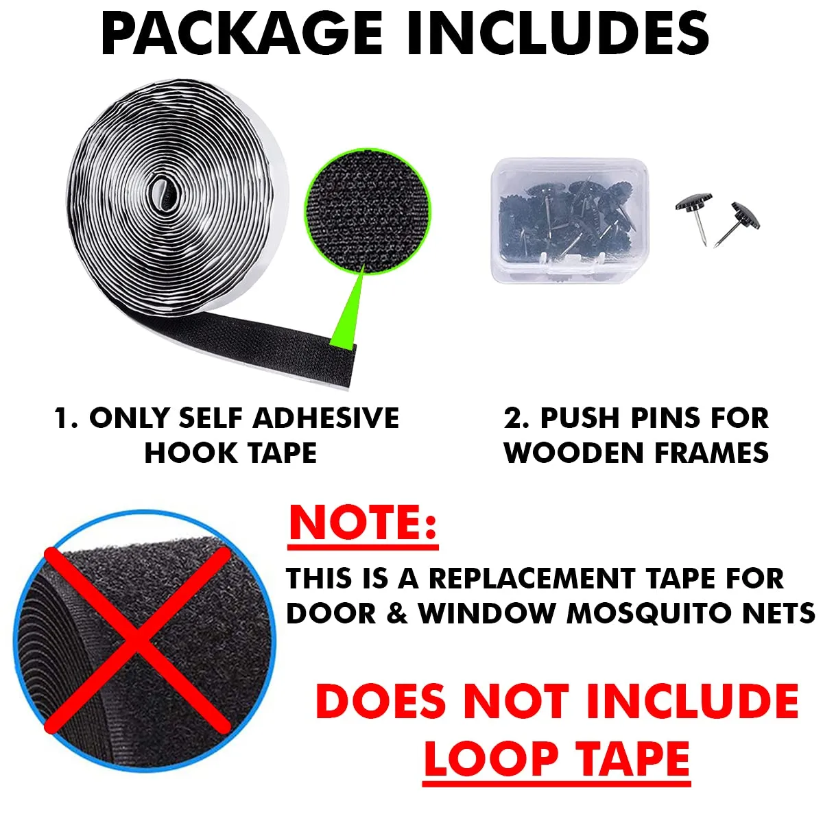 Lifekrafts Nylon Self Adhesive Hook Tape Roll (Without Loop Tape) & Thumbnails with Strong Glue for Magnetic Door & Window Net Replacement Accessory (Black, 20mm Width x 6 m/20 ft Length)