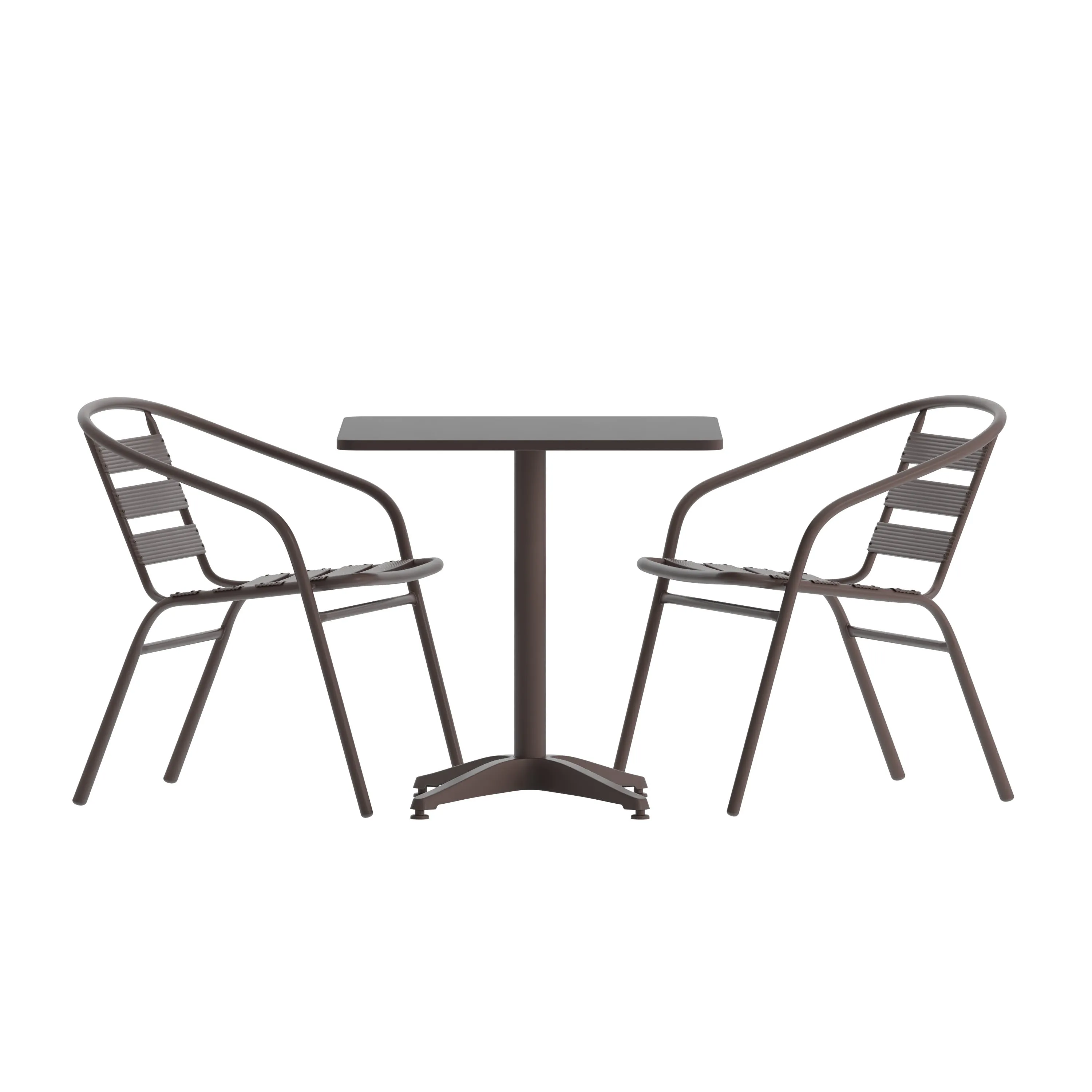 Lila 23.5'' Square Aluminum Indoor-Outdoor Table Set with 2 Slat Back Chairs