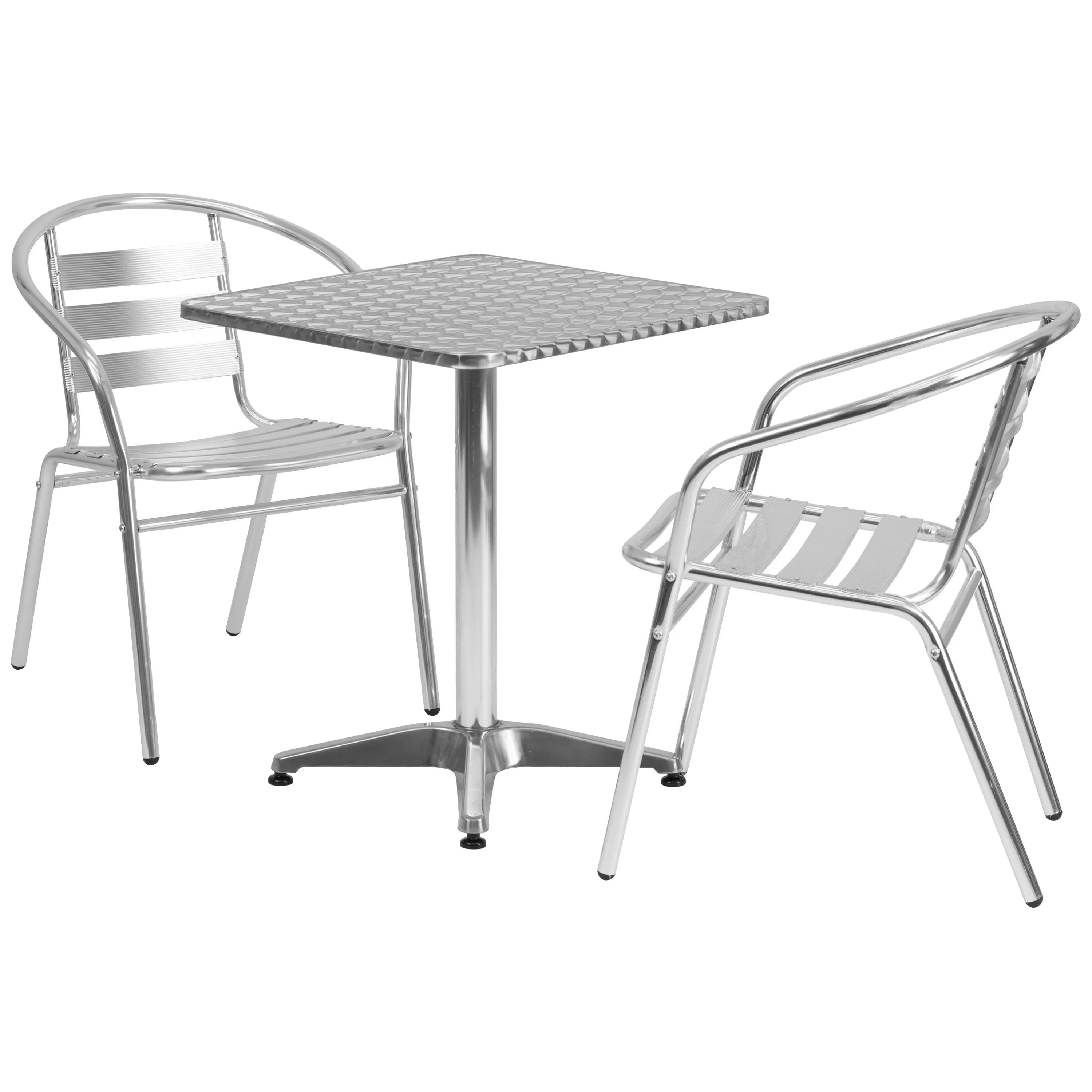 Lila 23.5'' Square Aluminum Indoor-Outdoor Table Set with 2 Slat Back Chairs