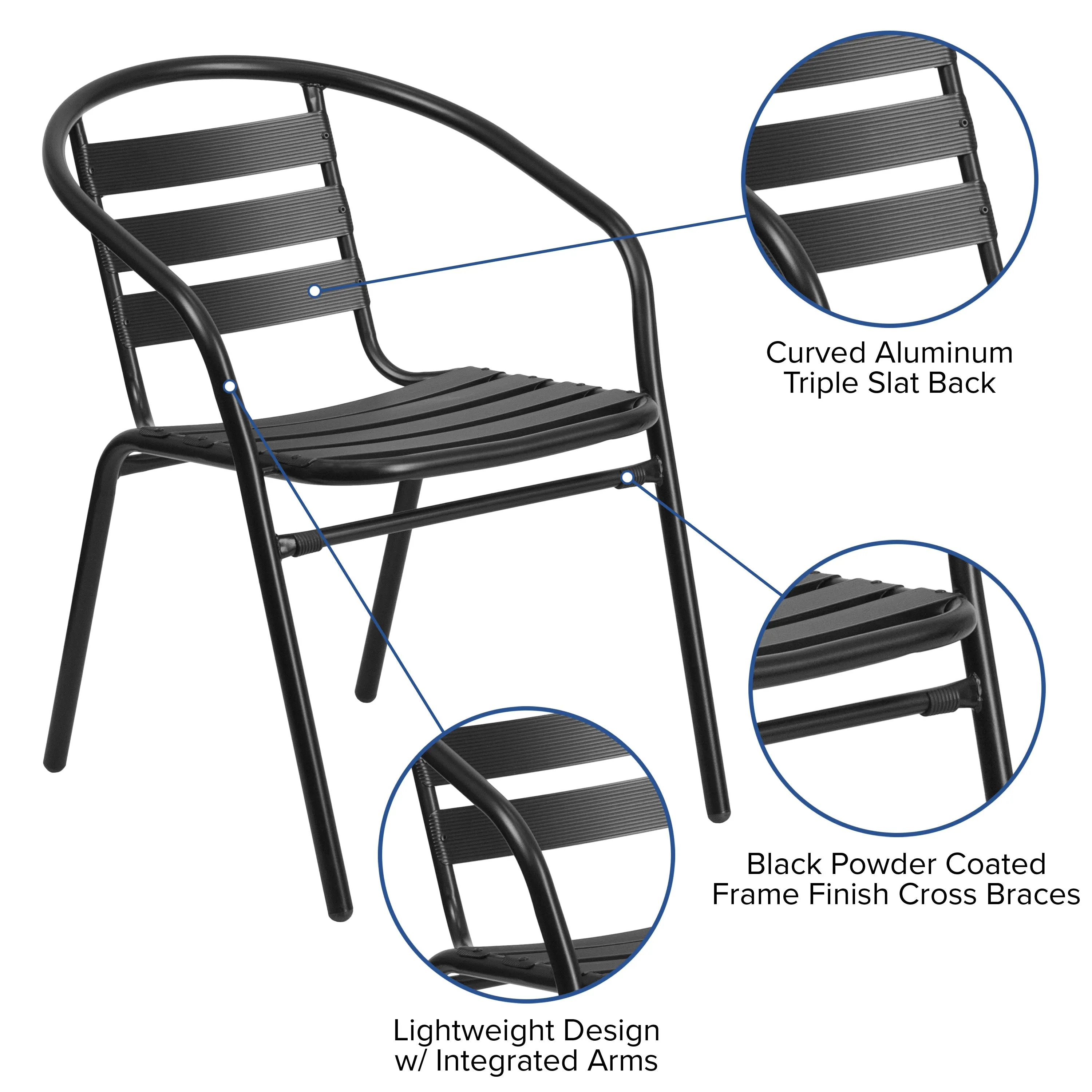 Lila 23.5'' Square Aluminum Indoor-Outdoor Table Set with 2 Slat Back Chairs