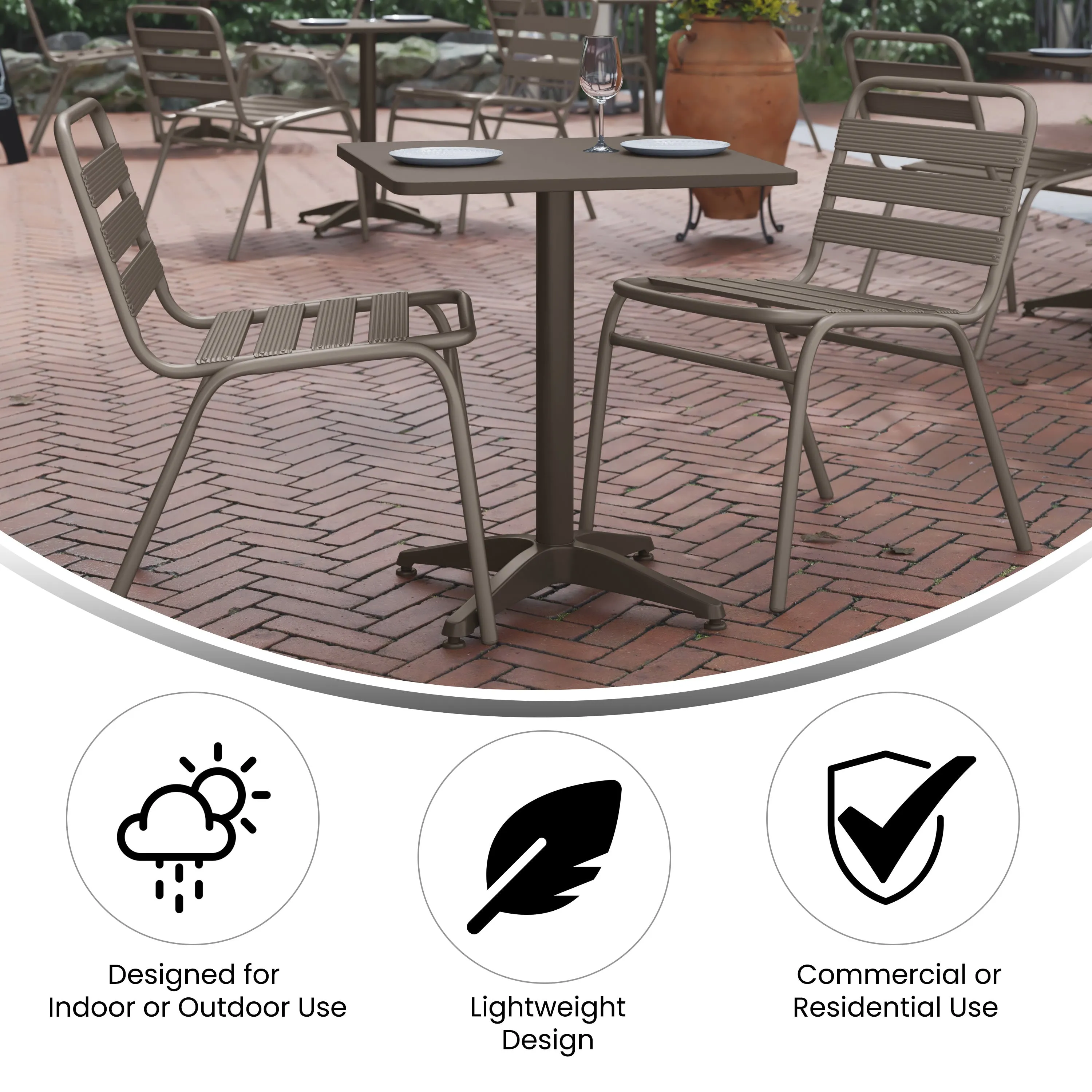 Lila 23.5'' Square Aluminum Indoor-Outdoor Table Set with 2 Slat Back Chairs