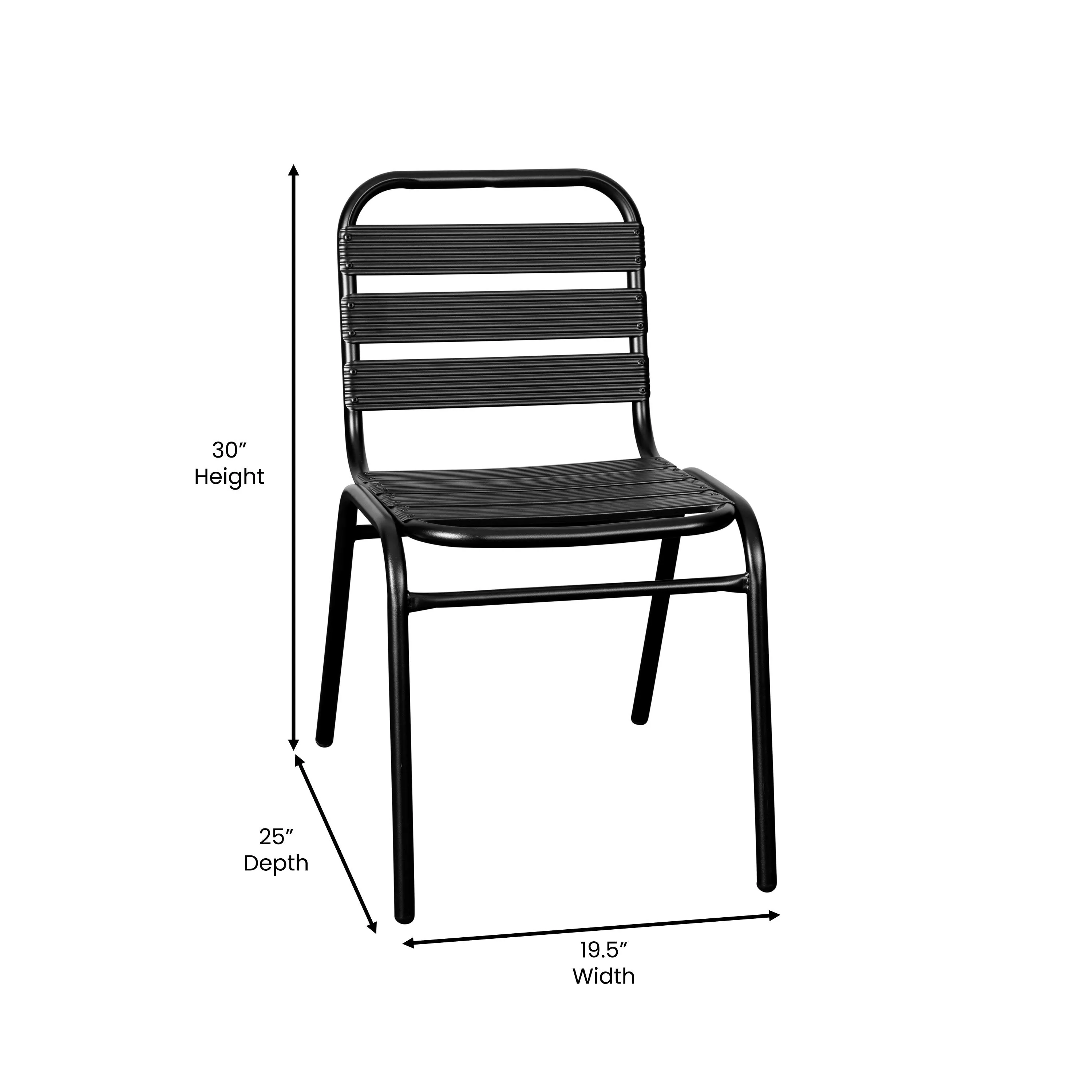 Lila 5 Piece Commercial Outdoor Patio Dining Set with Glass Patio Table, 2 Triple Slat Chairs and 2 Triple Slat Chairs with Arms