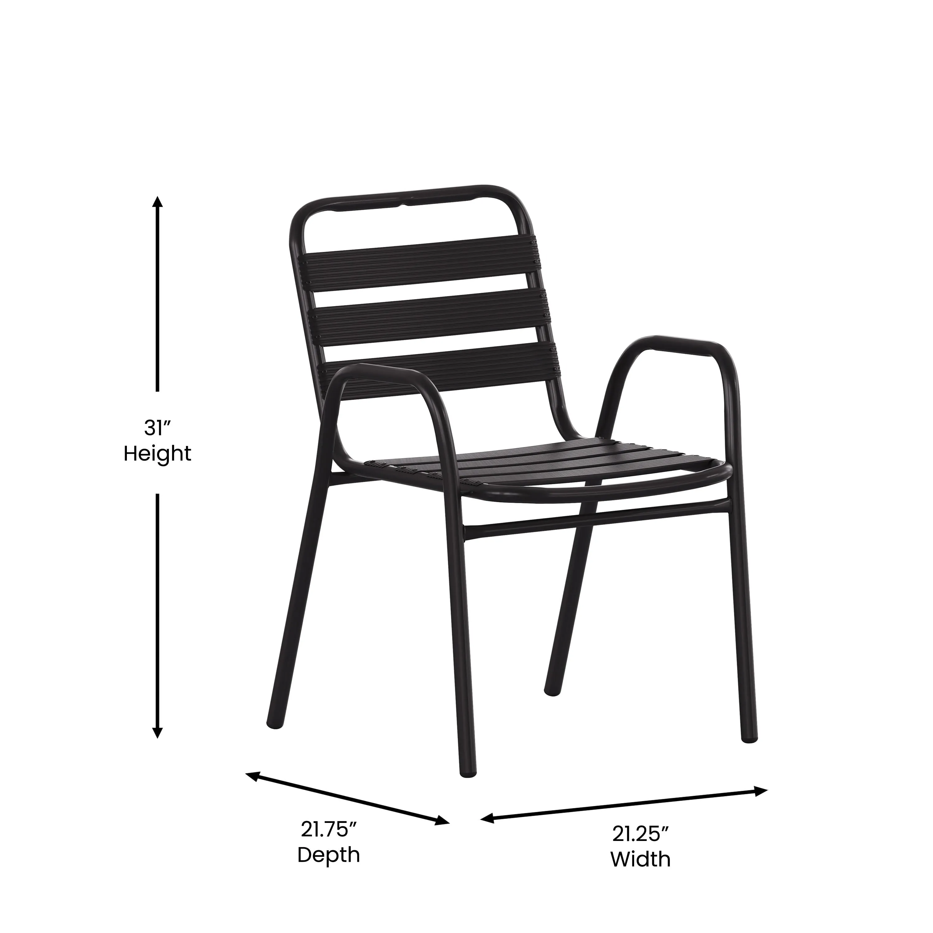 Lila 5 Piece Commercial Outdoor Patio Dining Set with Glass Patio Table, 2 Triple Slat Chairs and 2 Triple Slat Chairs with Arms