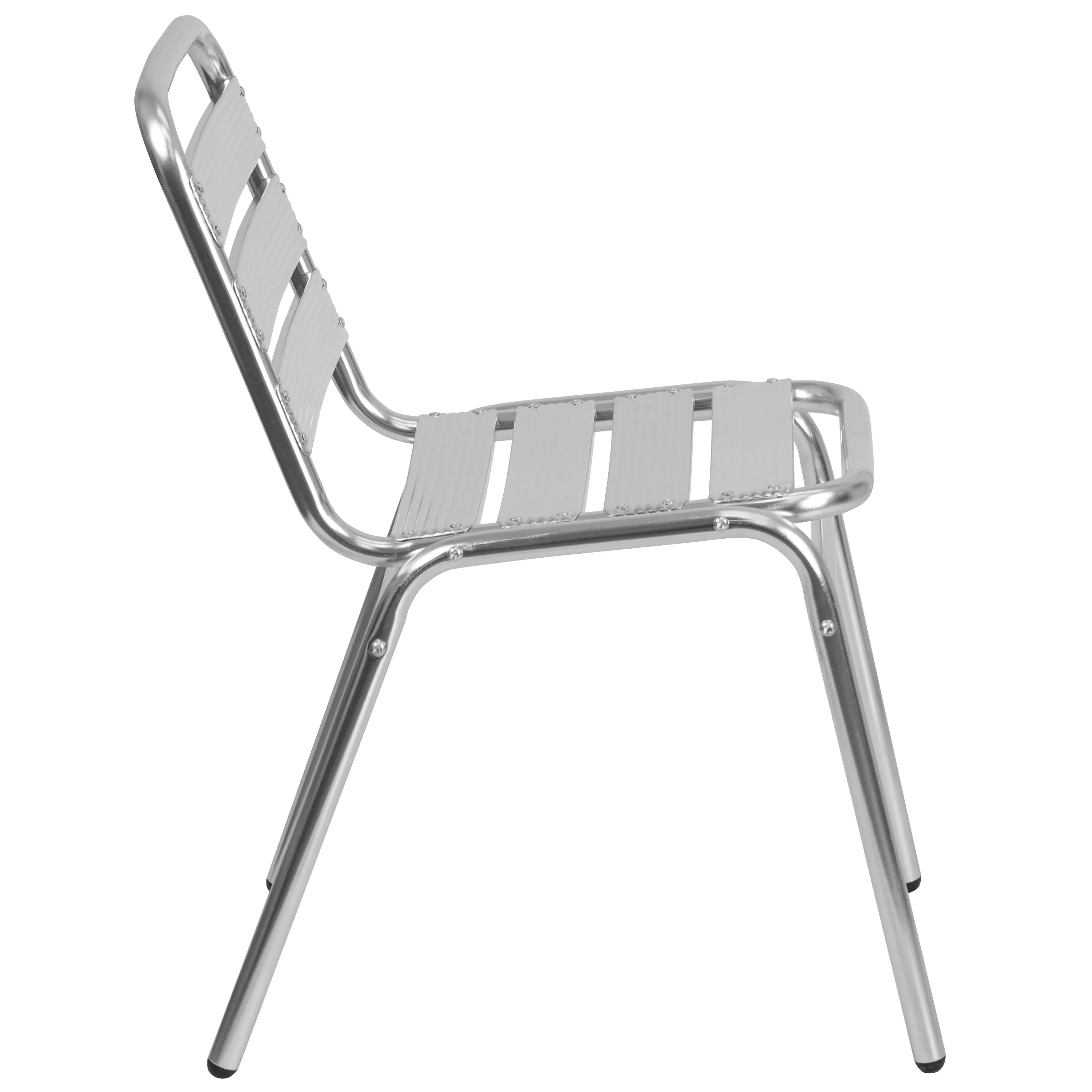 Lila Aluminum Commercial Indoor-Outdoor Armless Restaurant Stack Chair with Triple Slat Back