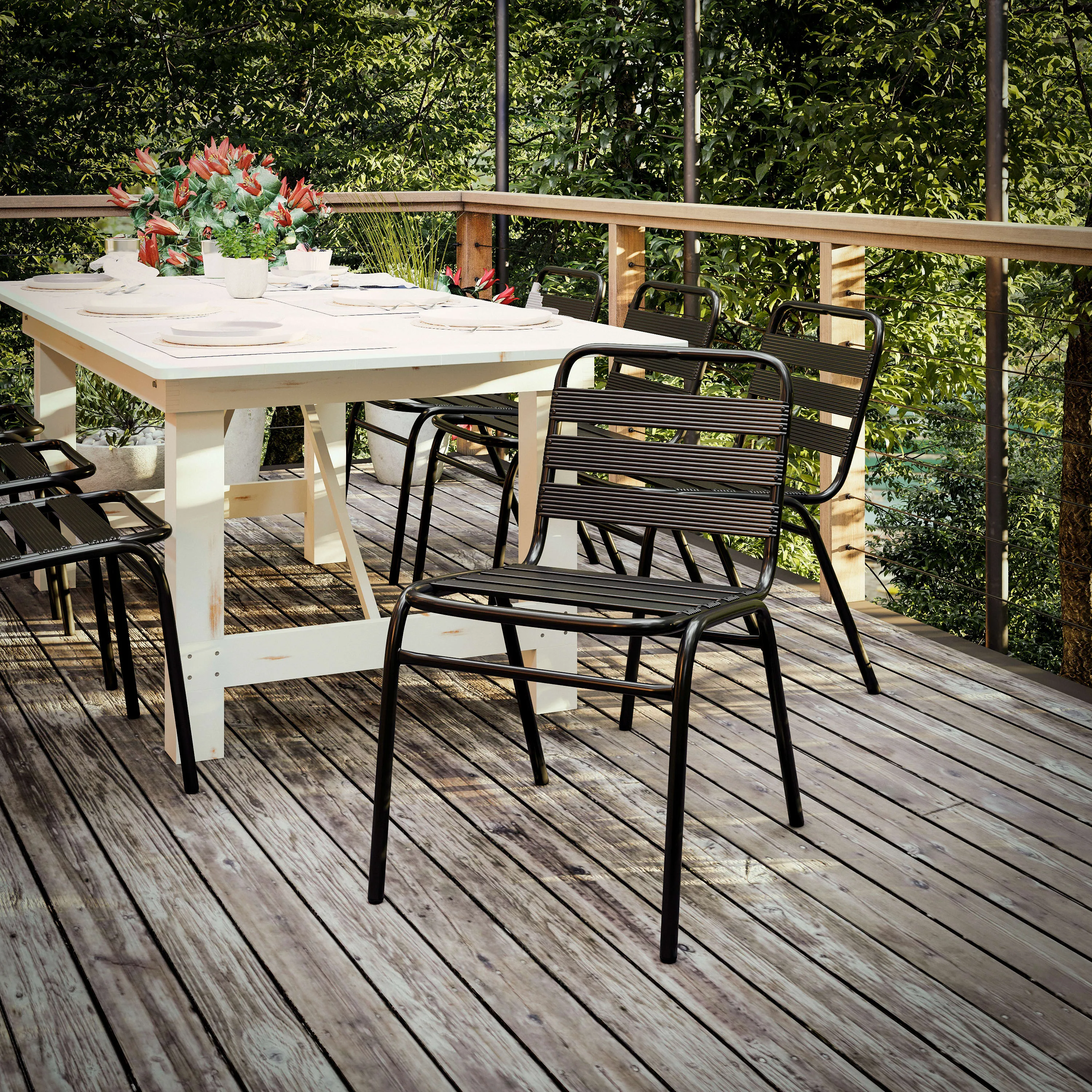 Lila Aluminum Commercial Indoor-Outdoor Armless Restaurant Stack Chair with Triple Slat Back