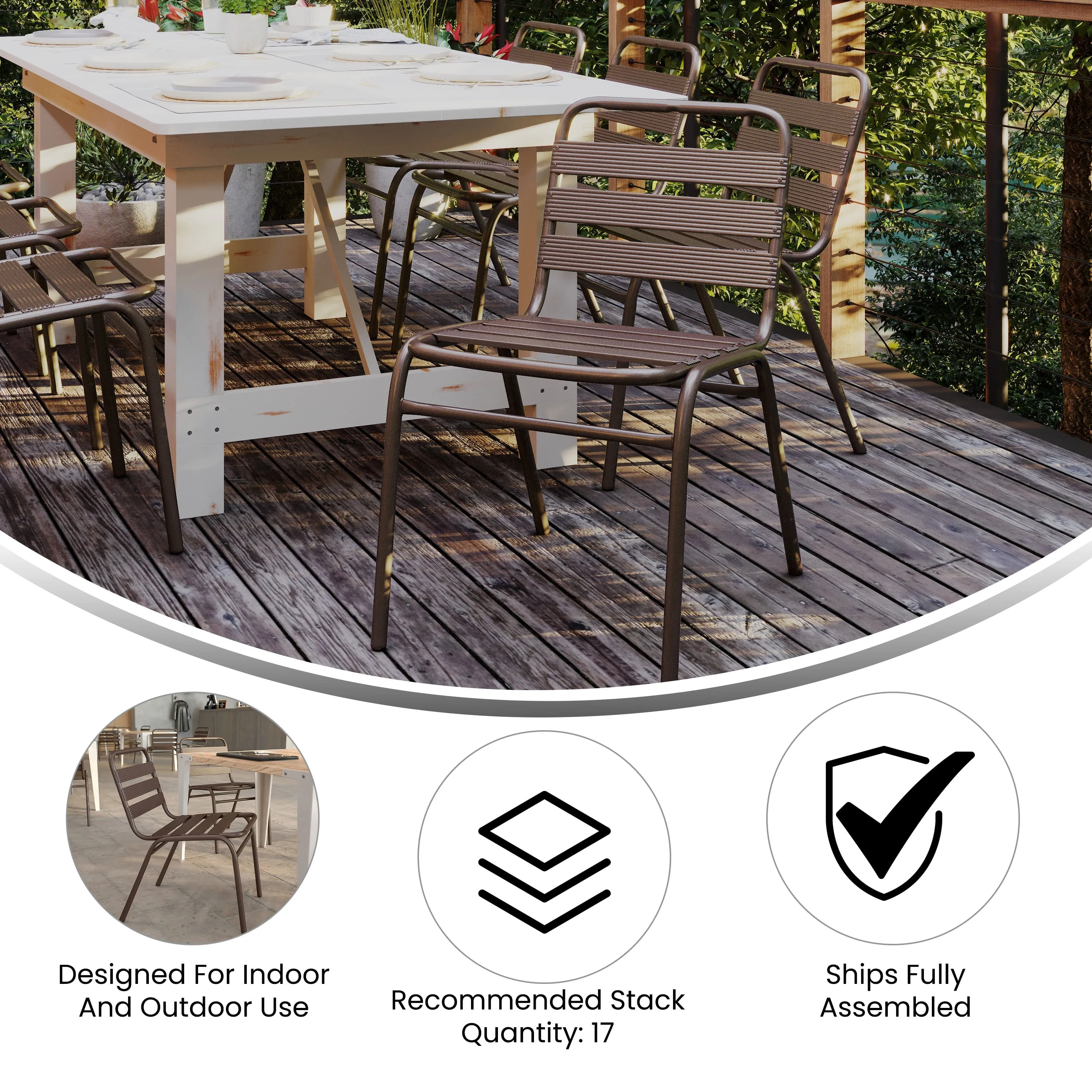 Lila Aluminum Commercial Indoor-Outdoor Armless Restaurant Stack Chair with Triple Slat Back