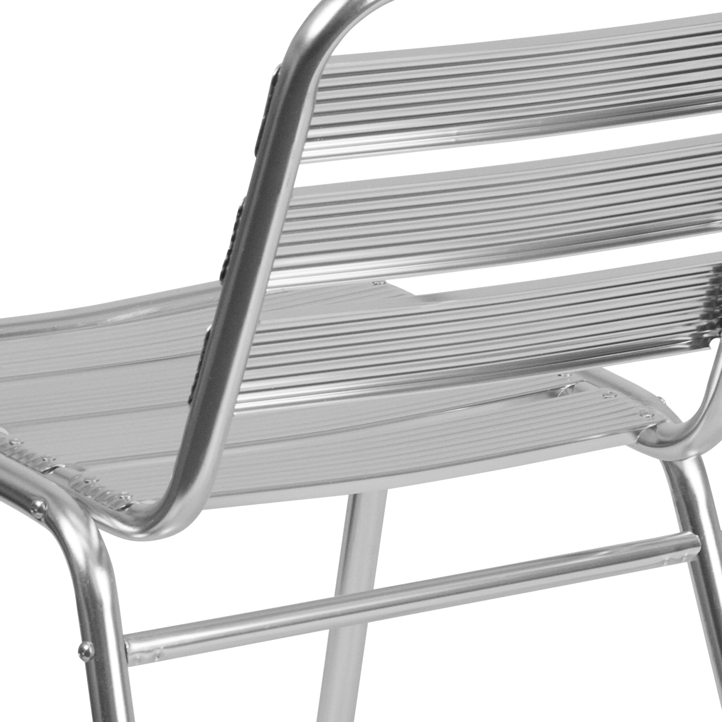 Lila Aluminum Commercial Indoor-Outdoor Armless Restaurant Stack Chair with Triple Slat Back