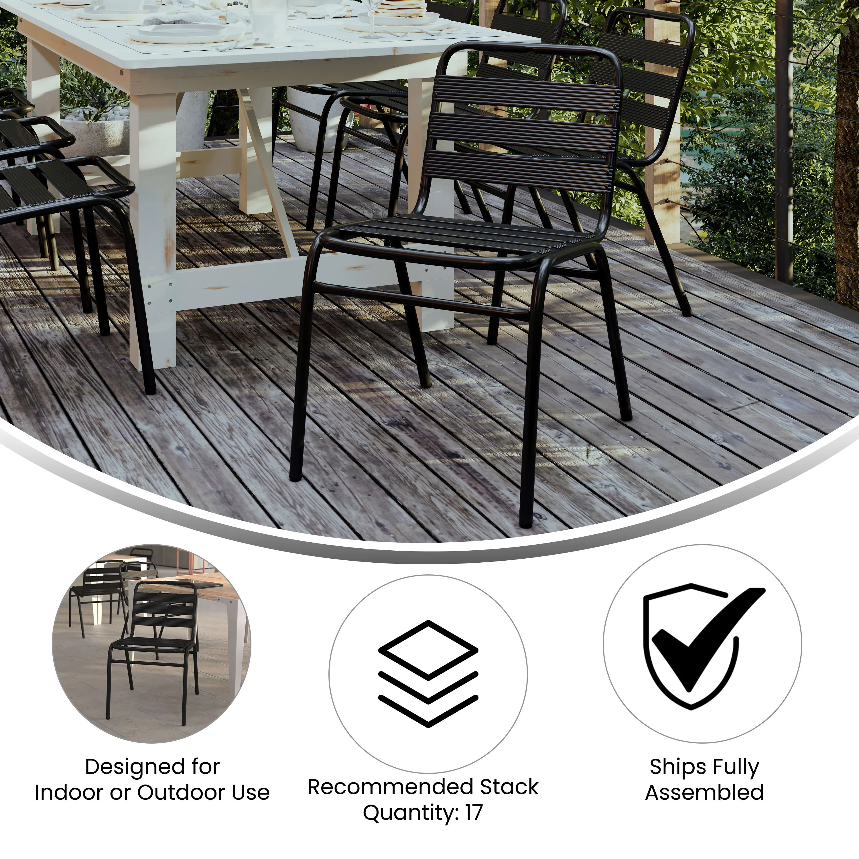 Lila Aluminum Commercial Indoor-Outdoor Armless Restaurant Stack Chair with Triple Slat Back