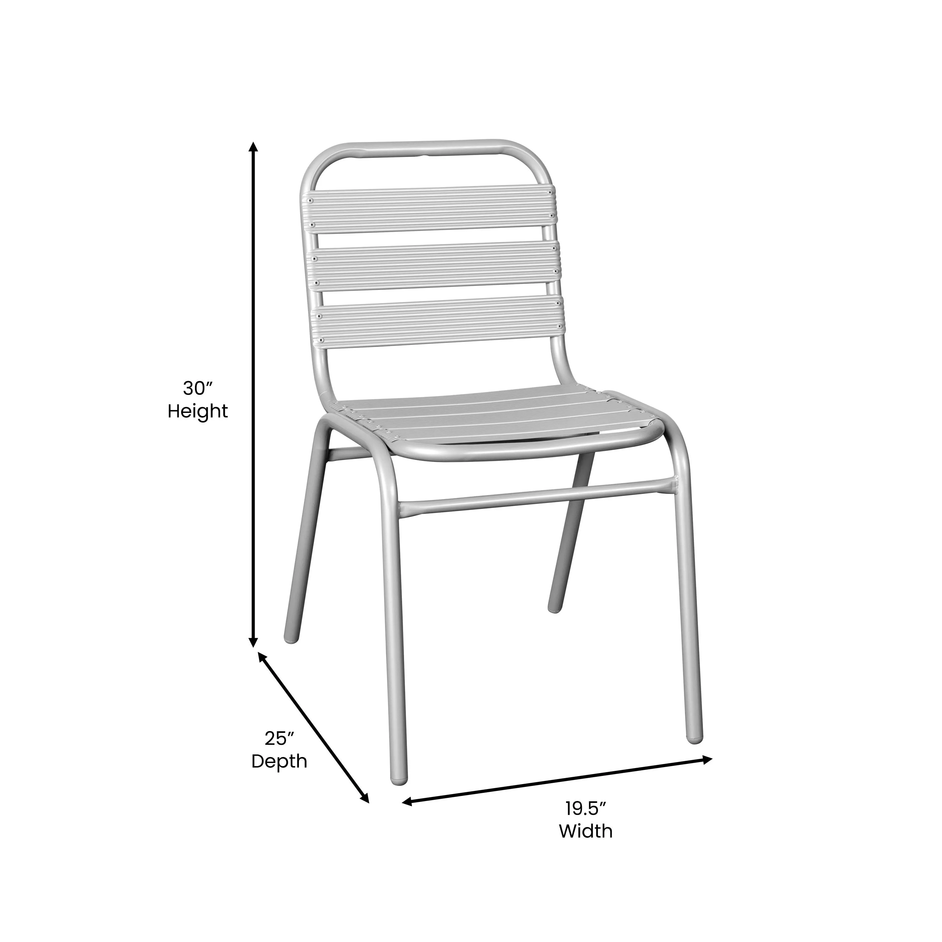 Lila Aluminum Commercial Indoor-Outdoor Armless Restaurant Stack Chair with Triple Slat Back