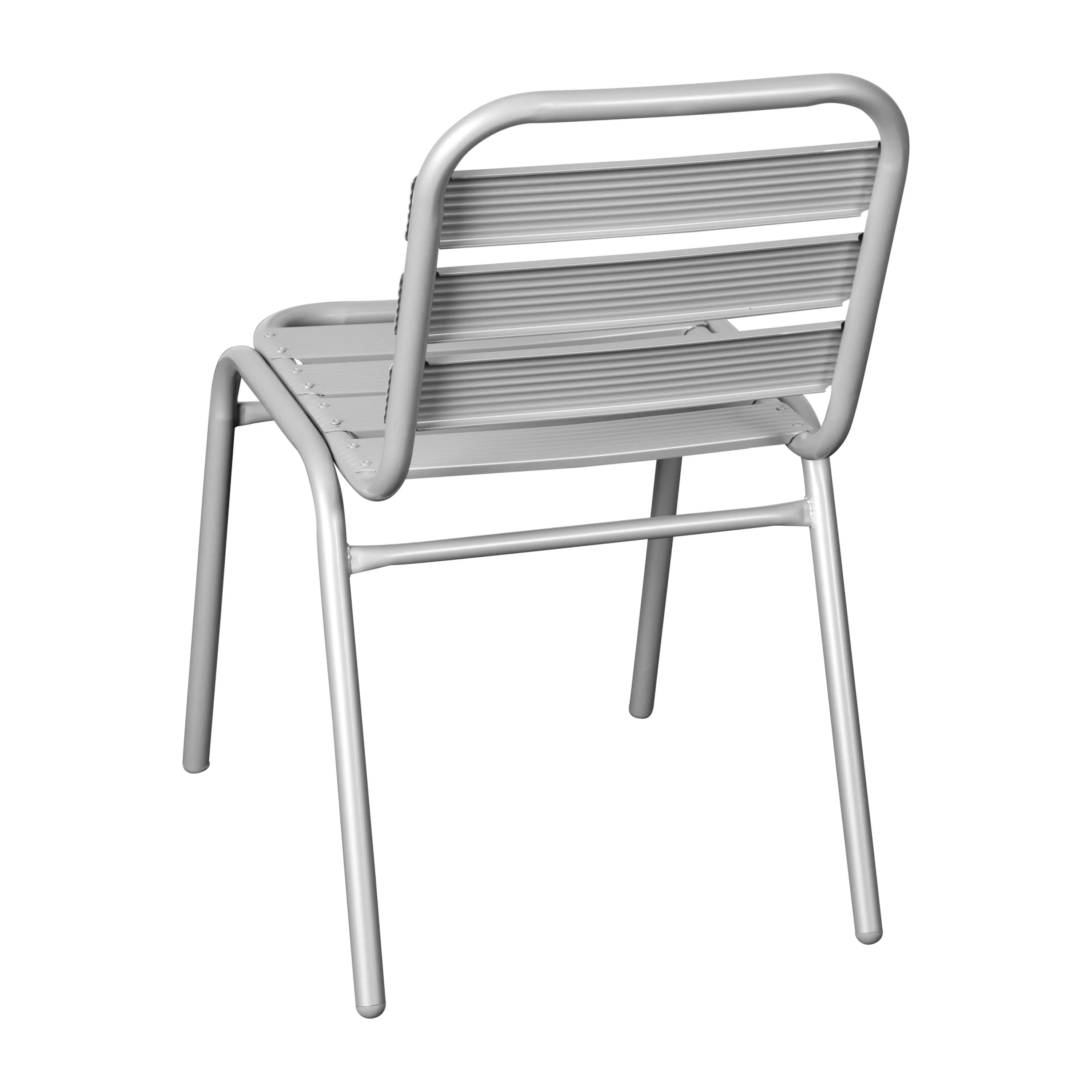 Lila Aluminum Commercial Indoor-Outdoor Armless Restaurant Stack Chair with Triple Slat Back