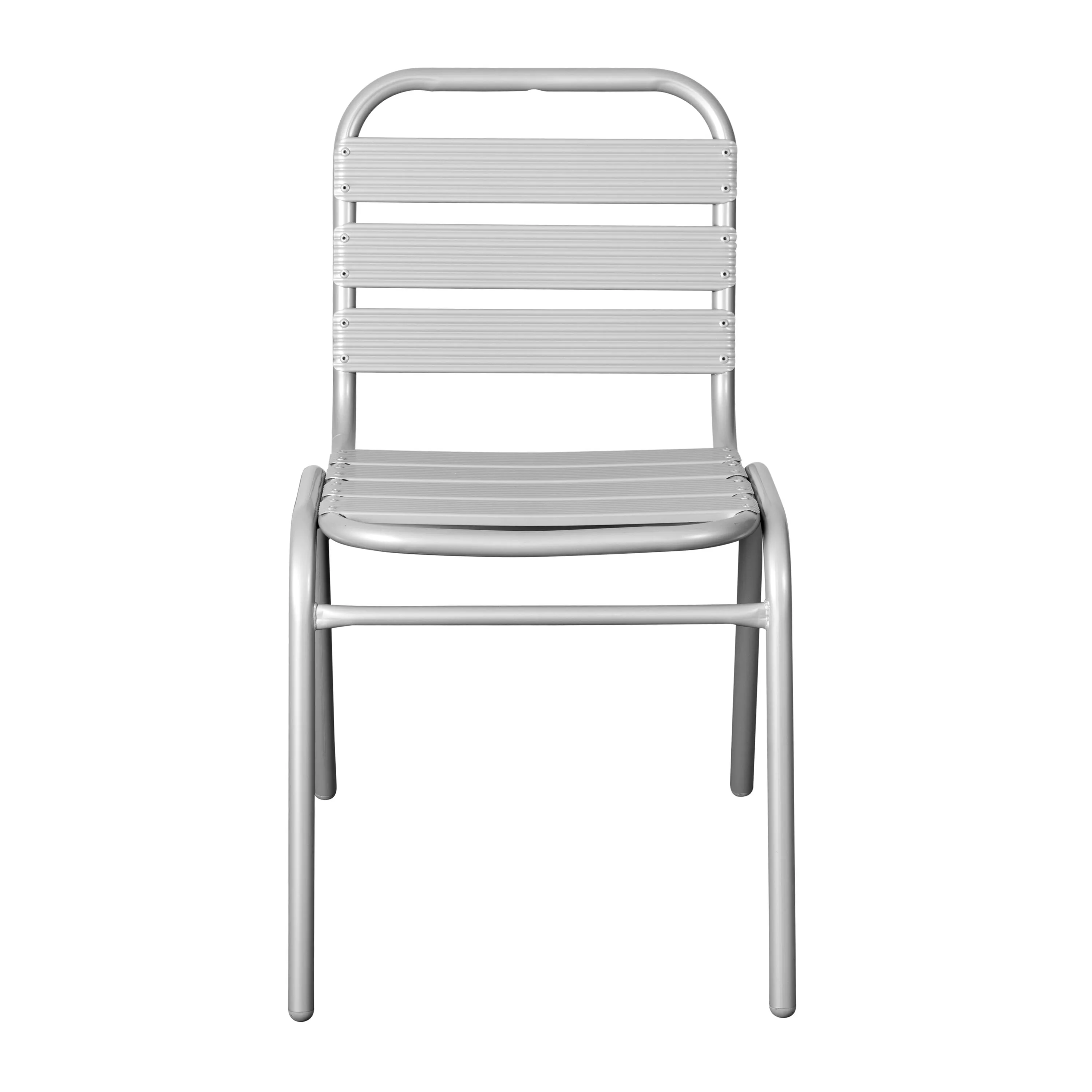 Lila Aluminum Commercial Indoor-Outdoor Armless Restaurant Stack Chair with Triple Slat Back