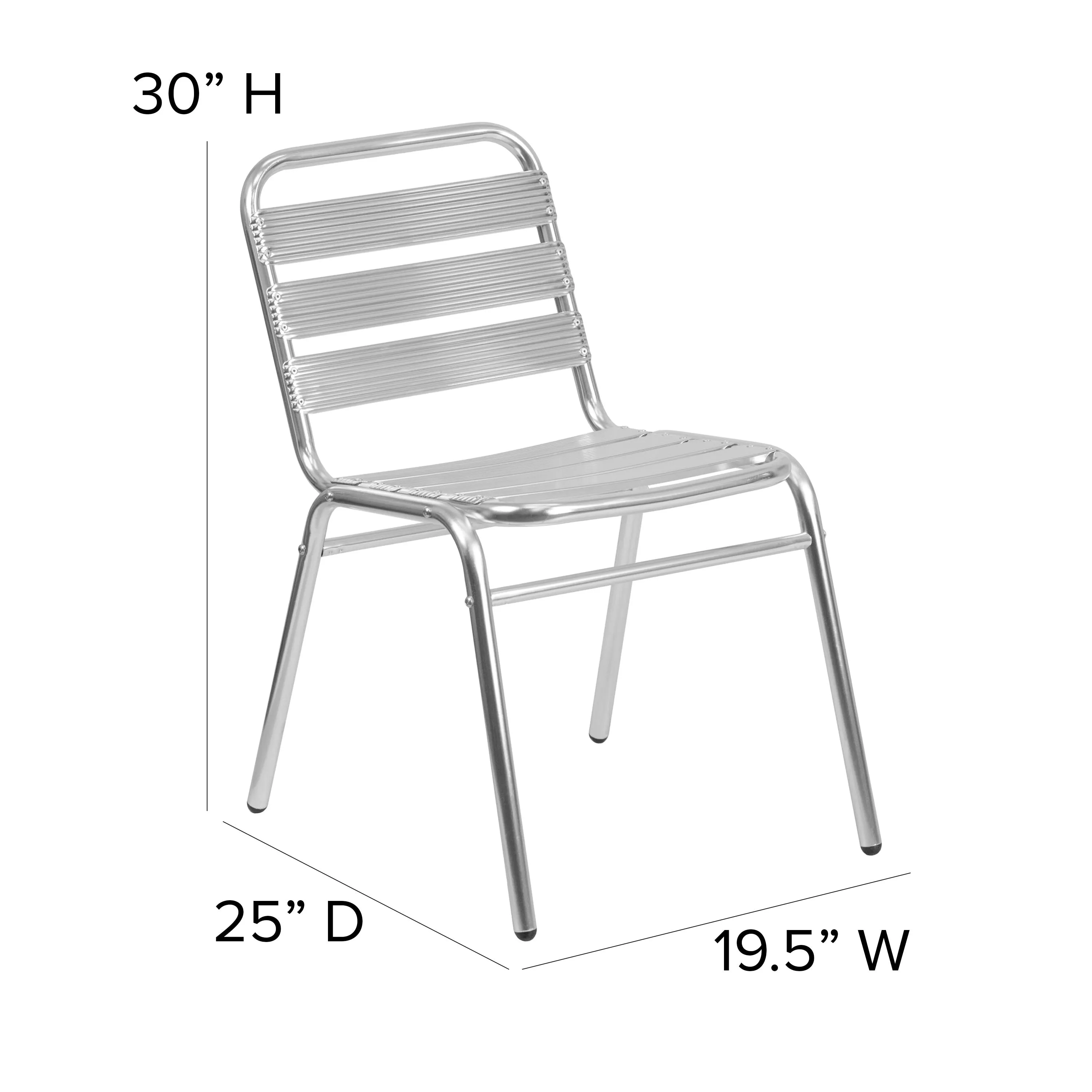 Lila Aluminum Commercial Indoor-Outdoor Armless Restaurant Stack Chair with Triple Slat Back