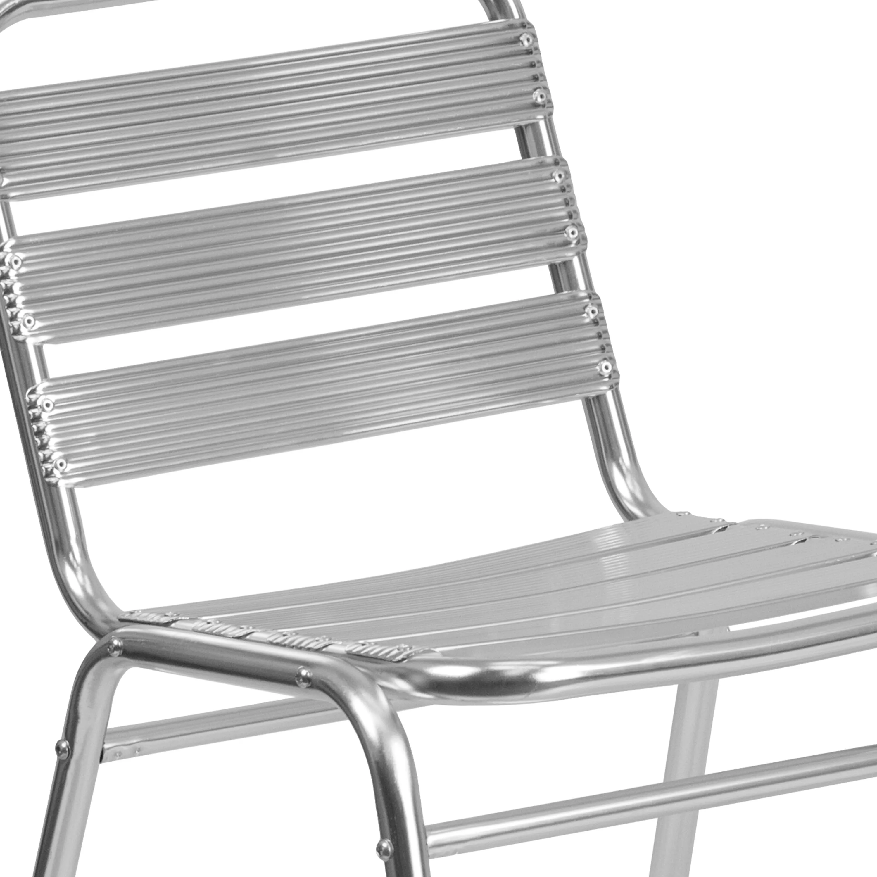 Lila Aluminum Commercial Indoor-Outdoor Armless Restaurant Stack Chair with Triple Slat Back