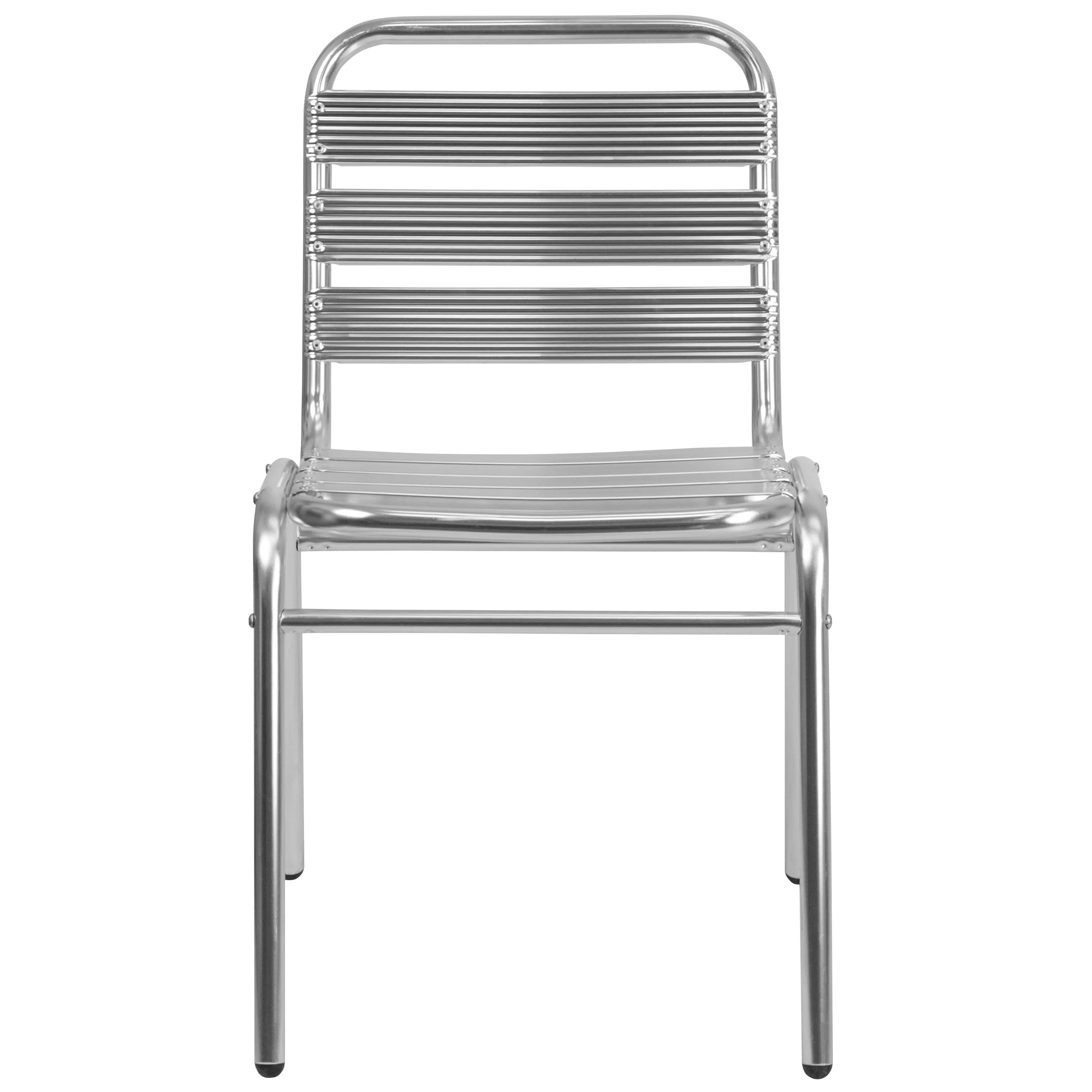 Lila Aluminum Commercial Indoor-Outdoor Armless Restaurant Stack Chair with Triple Slat Back