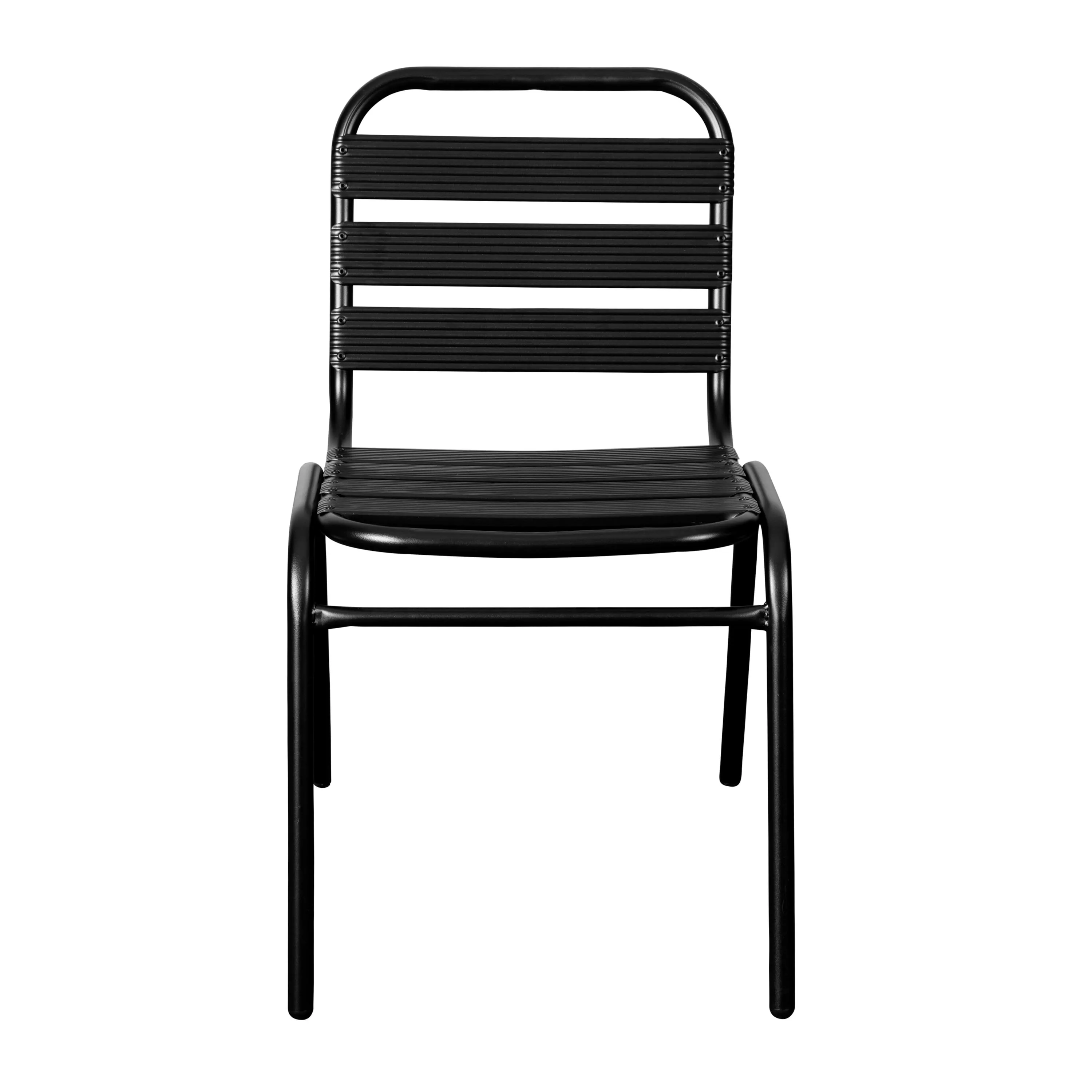 Lila Aluminum Commercial Indoor-Outdoor Armless Restaurant Stack Chair with Triple Slat Back