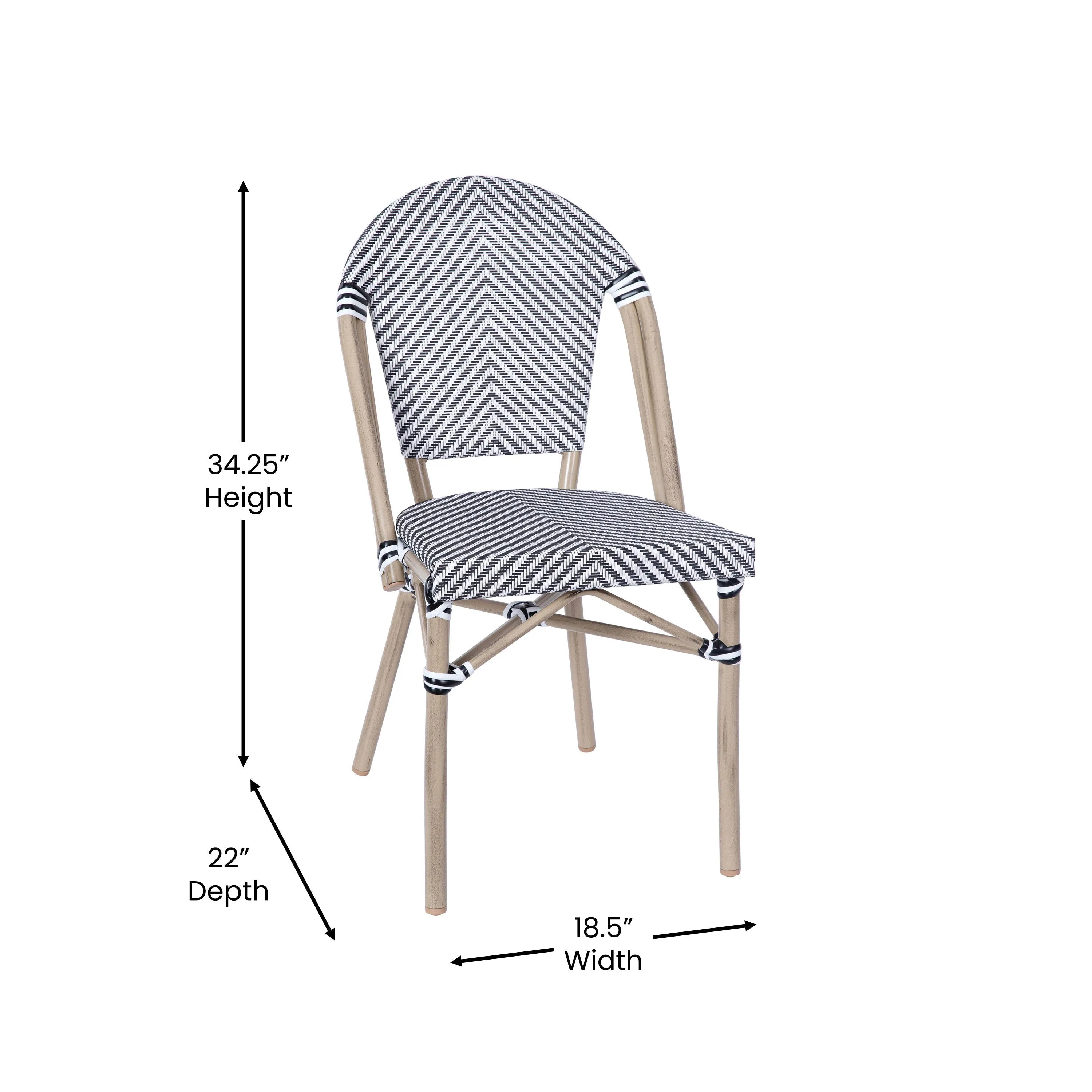 Marseille Indoor/Outdoor Commercial Bistro 31.5" Table, Textilene, Glass Top with 4 Stack Chairs