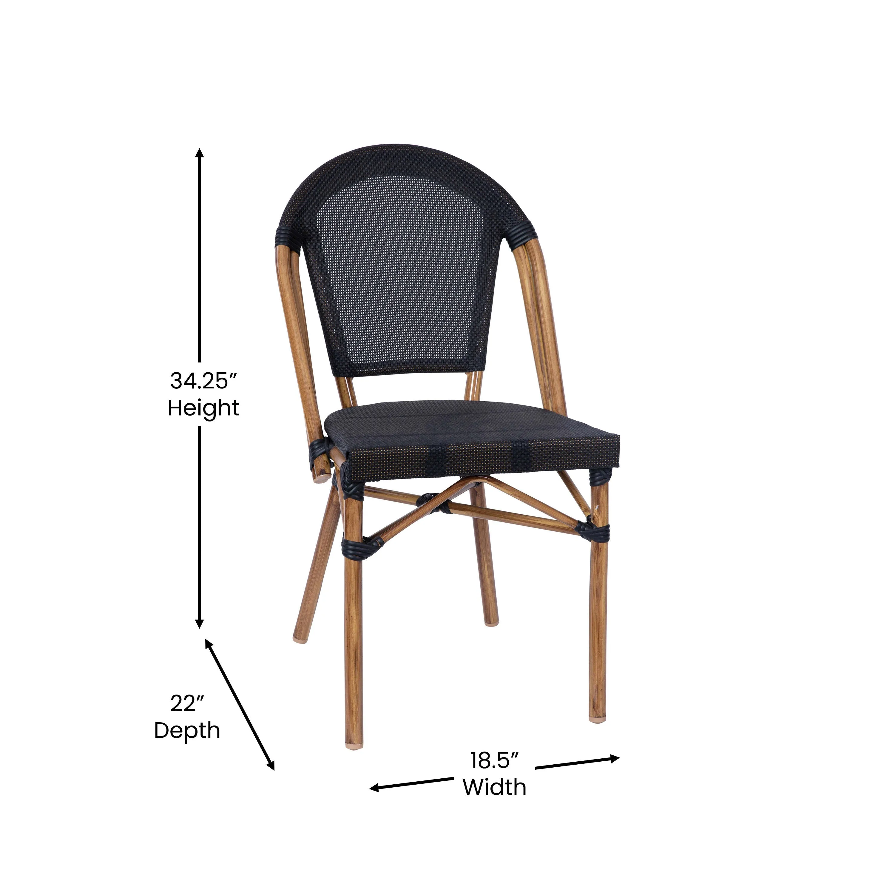 Marseille Indoor/Outdoor Commercial Bistro 31.5" Table, Textilene, Glass Top with 4 Stack Chairs